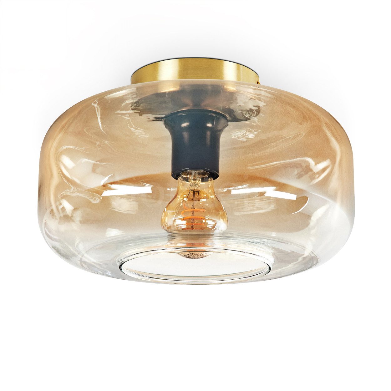 hofstein Deckenleuchte Deckenlampe aus Metall/Glas in Messingfarben/Bernste günstig online kaufen