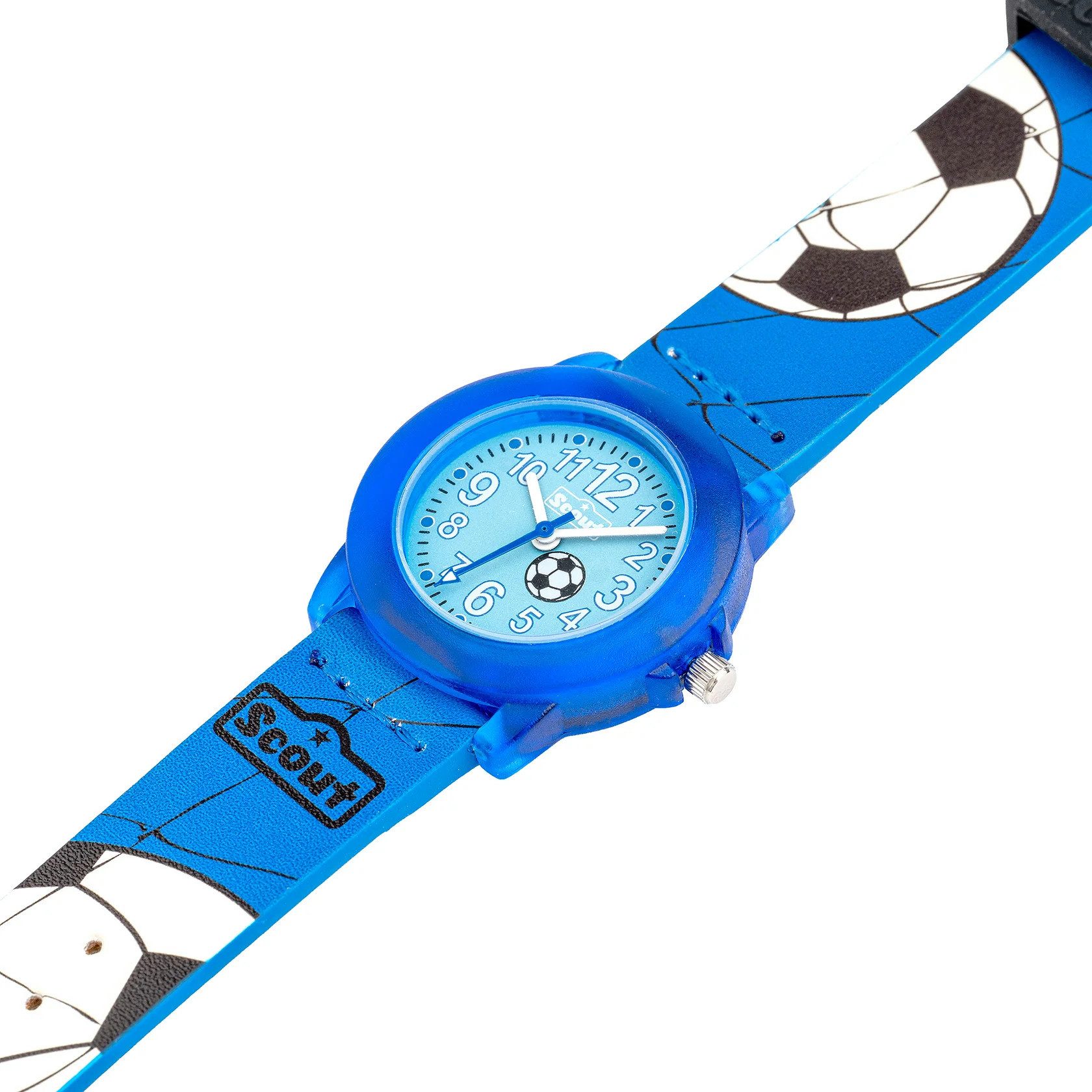 Scout Quarzuhr Crystal Kinderuhr 164000008 Fußball Lernuhr Blau Kunstlederband 30 mm
