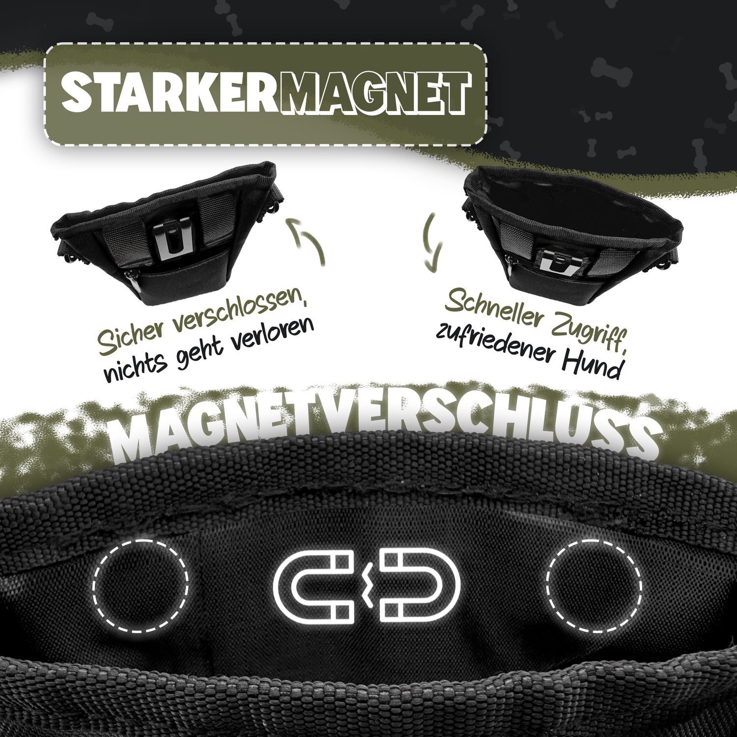 Bluzelle Leckerlibeutel, Leckerli Tasche für Hunde / Inhalt 650ml / Magnetverschluss / mit Gurt