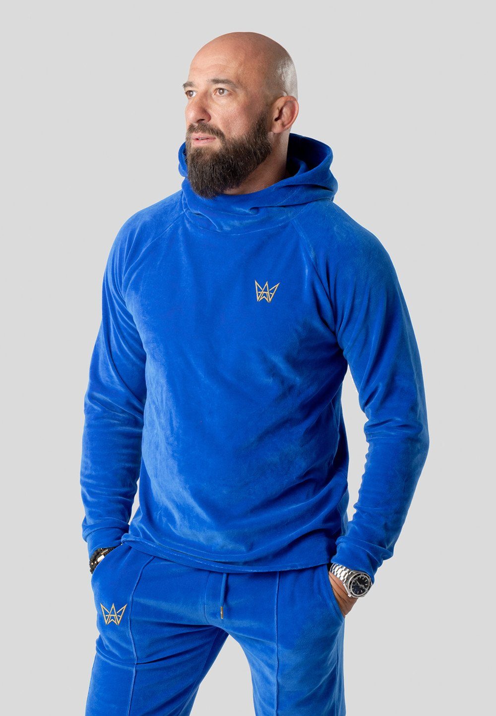 AMIGOS aus Hoodie in TRES sportlichem Hoodie Velour Blau Stil, Homewear