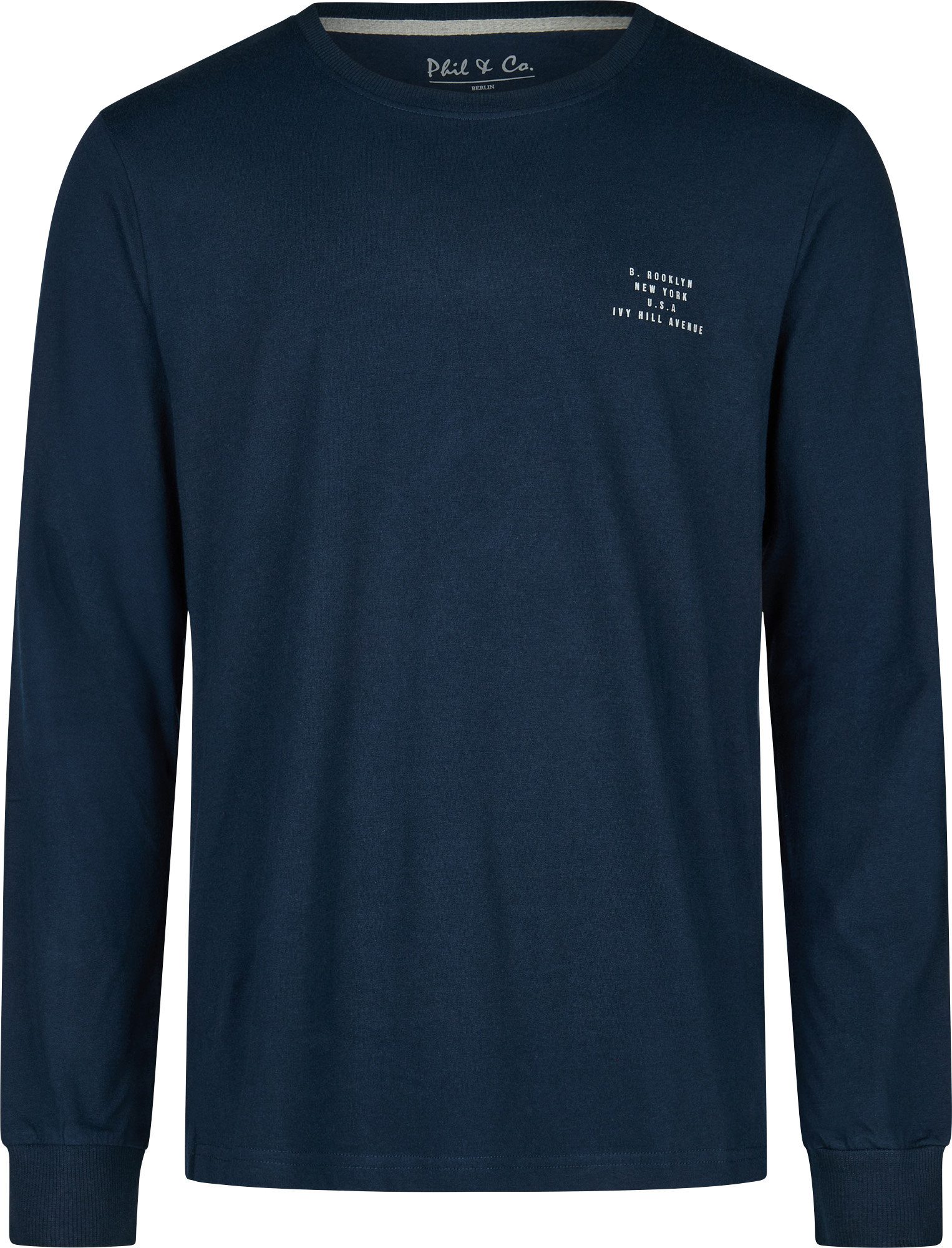 Phil & Co. Pyjamaoberteil Herren-Langarmshirt Uni Single-Jersey Uni