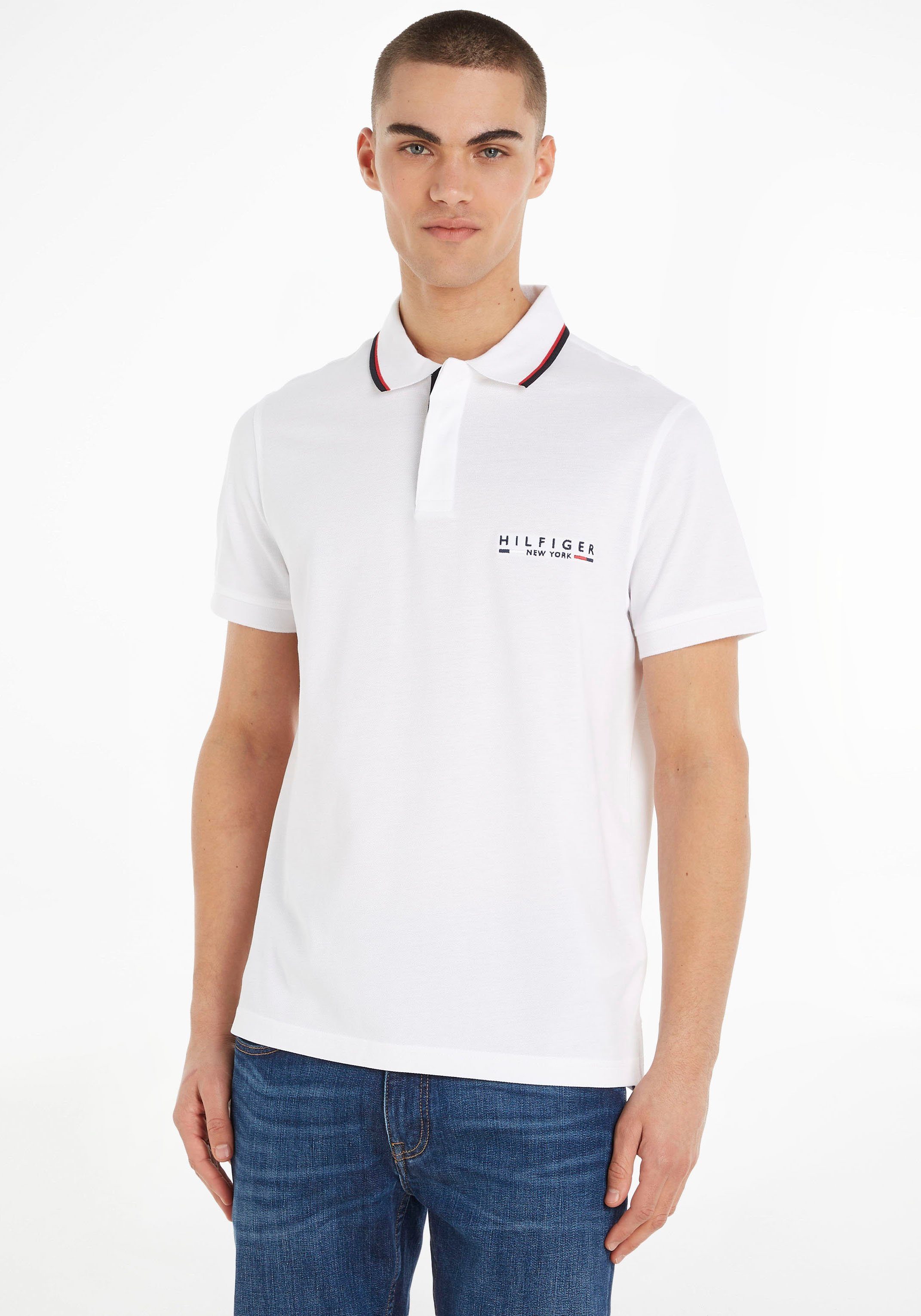 Tommy Hilfiger Poloshirt BRAND LOGO LOVE Logotape am REG POLO mit Kragen White