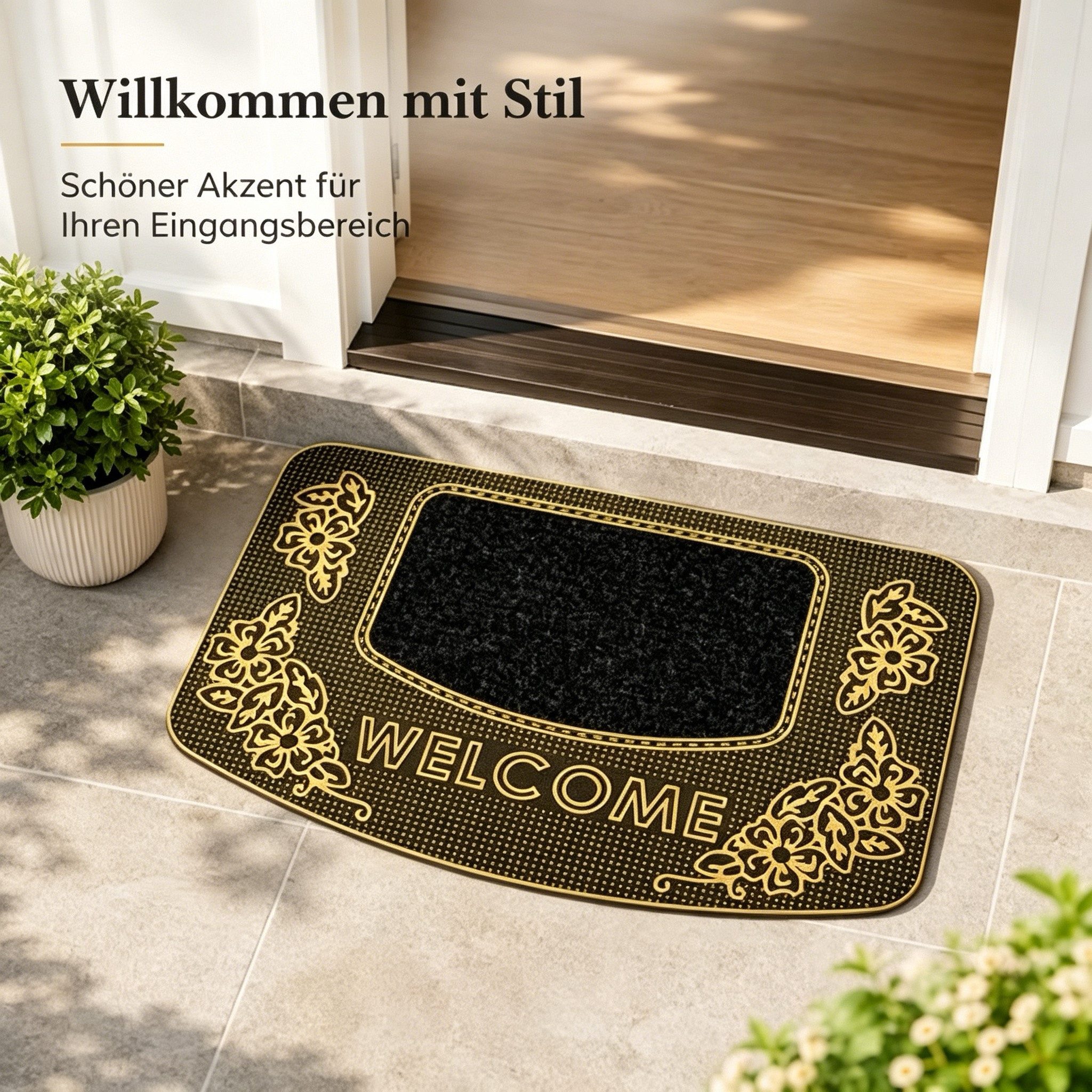 ibettertec Fußmatte Fußmatte Kokos-Gummi halbrund, Natur, Garten/Innen, rutschf., wetterf, Wetterfest & UV-beständigLuftdurchlässigSchimmelbeständig – Bild 4 von 5