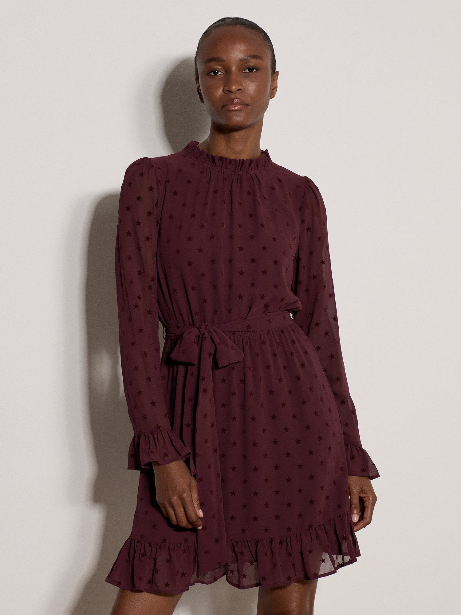 Apricot Minikleid Strickkleid mit beflockten Sternen