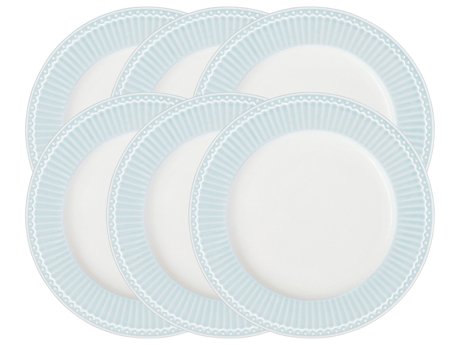 Greengate Teller-Set Alice Speiseteller pale blue 26,5 cm Set6, Steinzeug