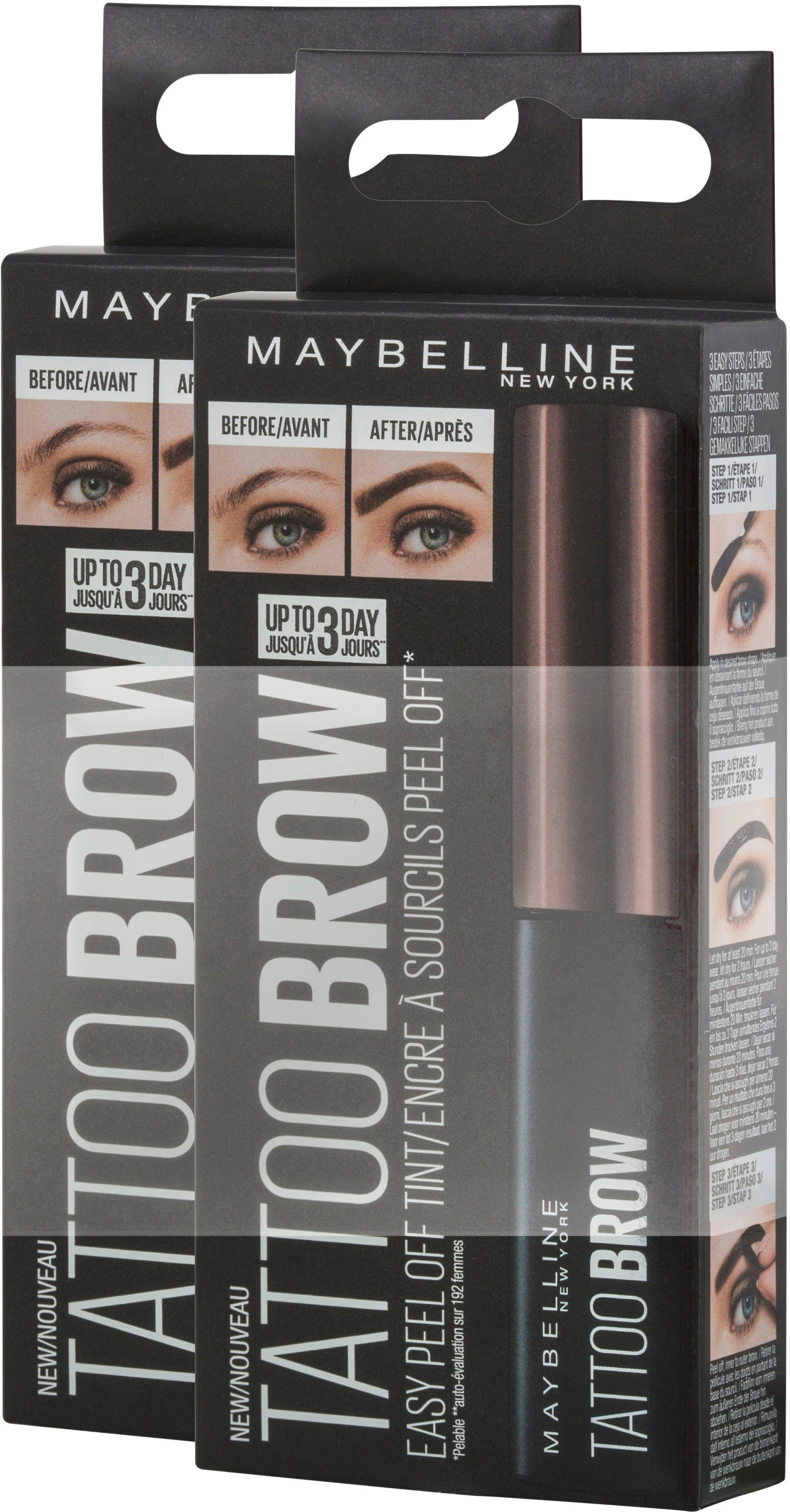 Brow, Tattoo YORK Dark Brown 2-tlg. 3 NEW Augenbrauen-Gel MAYBELLINE