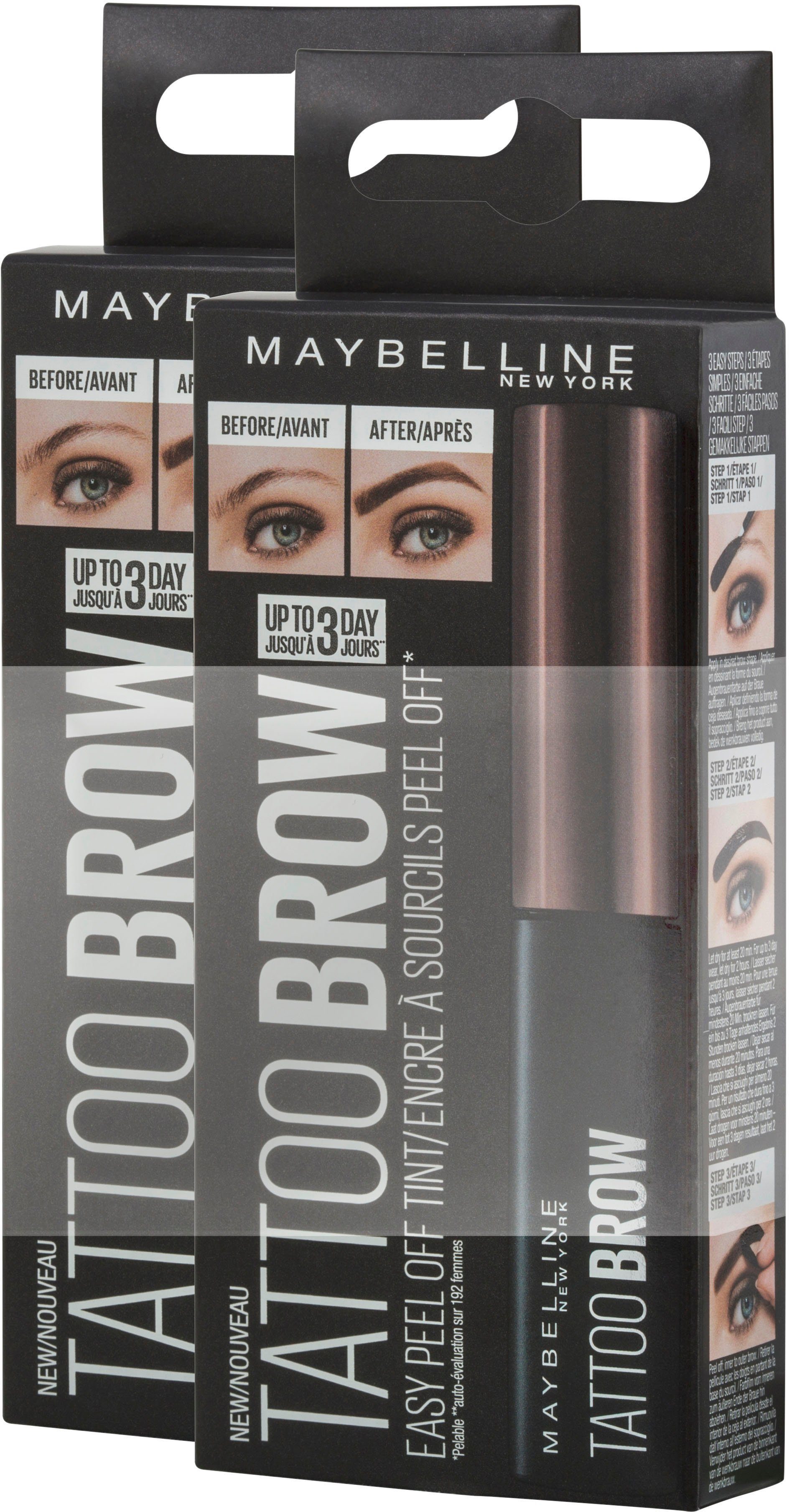 MAYBELLINE NEW YORK Augenbrauen-Gel TATTOO BROW GEL TINT, 2-tlg., mit langem Farbeffekt