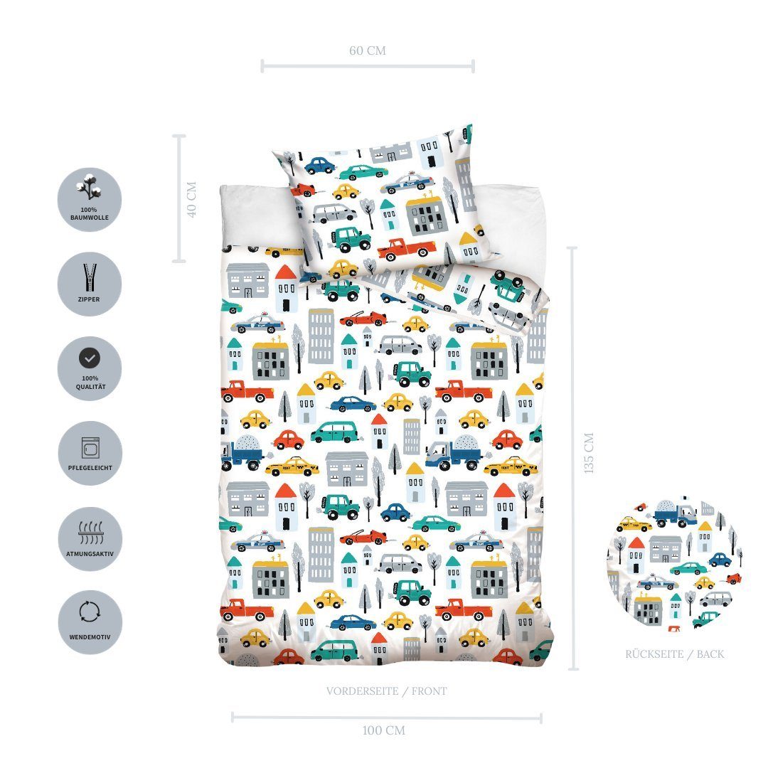 MTOnlinehandel Babybettwäsche Auto Fahrzeuge Baustelle Polizei 100x135 + 40 günstig online kaufen