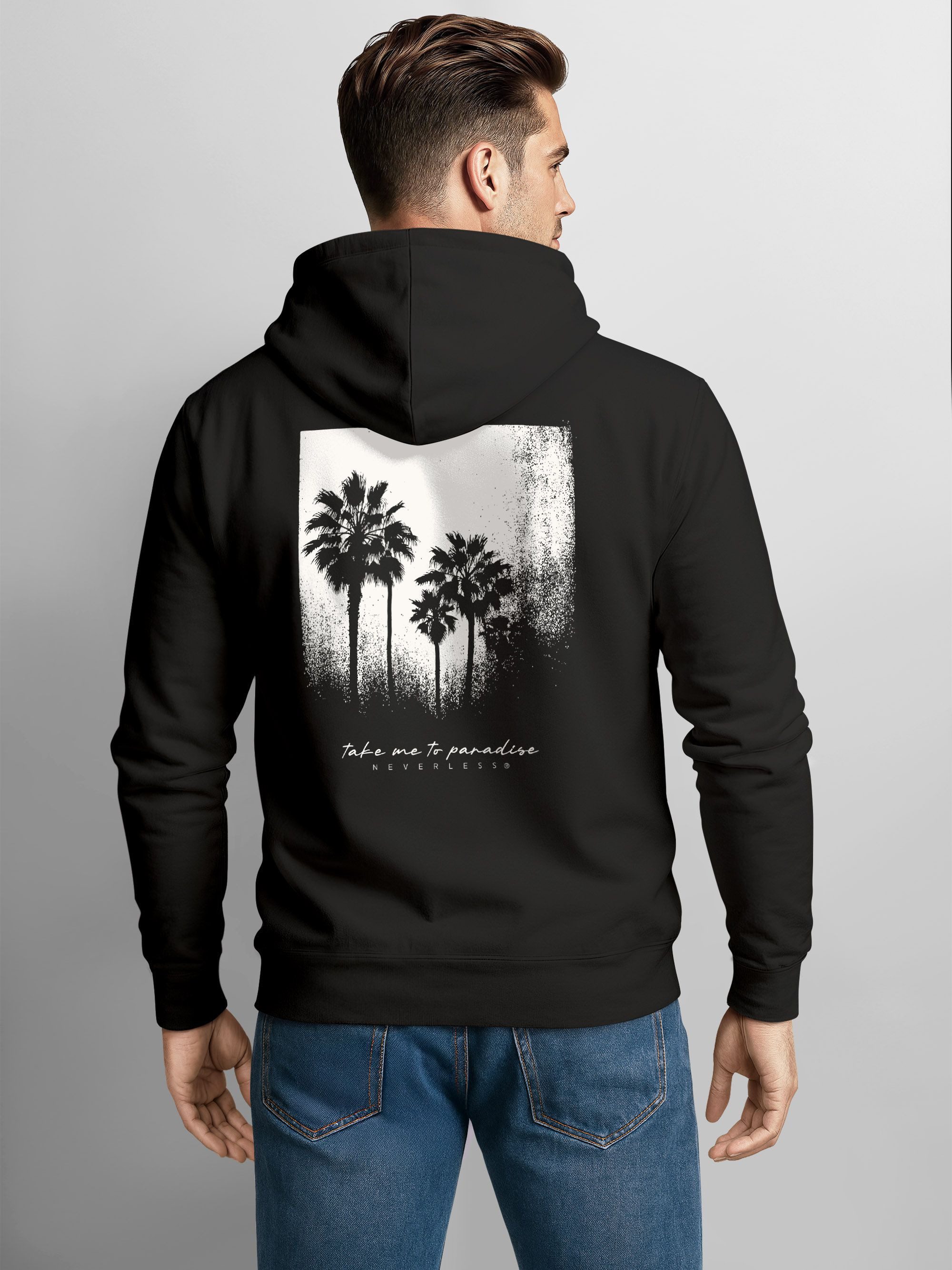 Neverless Hoodie Herren Hoodie Backprint Take Me to Paradise, Schwarzweiß P günstig online kaufen