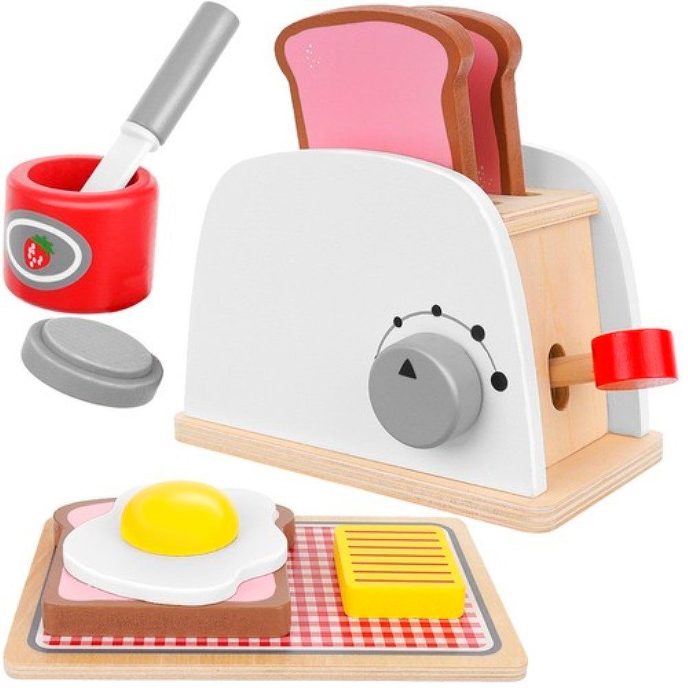 KRUZZEL Kinder-Toaster Holz-Toaster mit Zubehör: Kinderküchen-Spielset, (Spielzeug-Küchenset, Spielzeug-Toaster-Set für Kinder), Holzspielzeug-Toaster für kreativen Spielspaß.