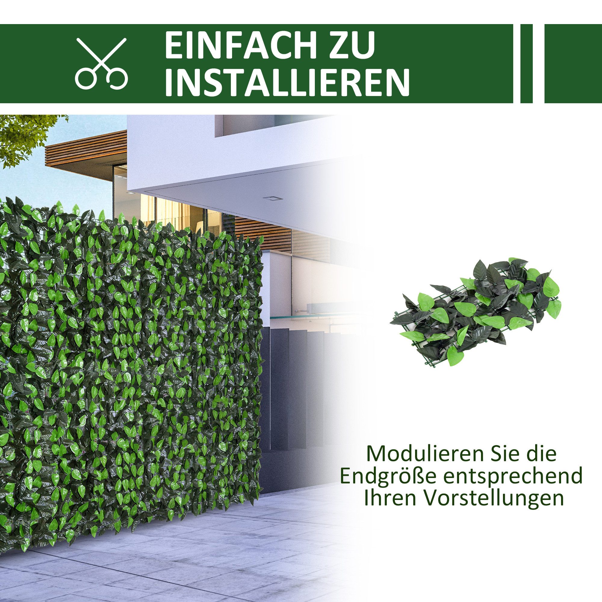 Kunsthecke Künstlicher Blätterzaun 300L x 100H cm in, furnicato, Höhe 100 cm, UV-beständige Sichtschutzmatte, pflegeleicht und für den Garten