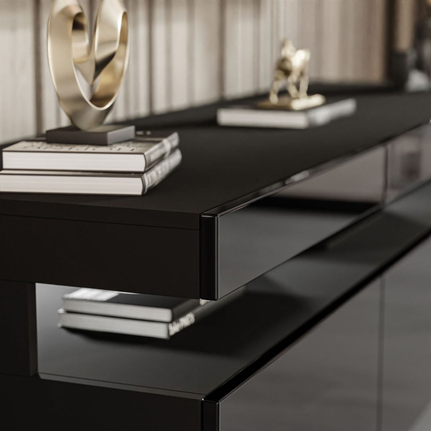 yourhouse24 Lowboard BRASILIA TV-Schrank Hochglanz Artisan Eiche Schwarz Fe günstig online kaufen