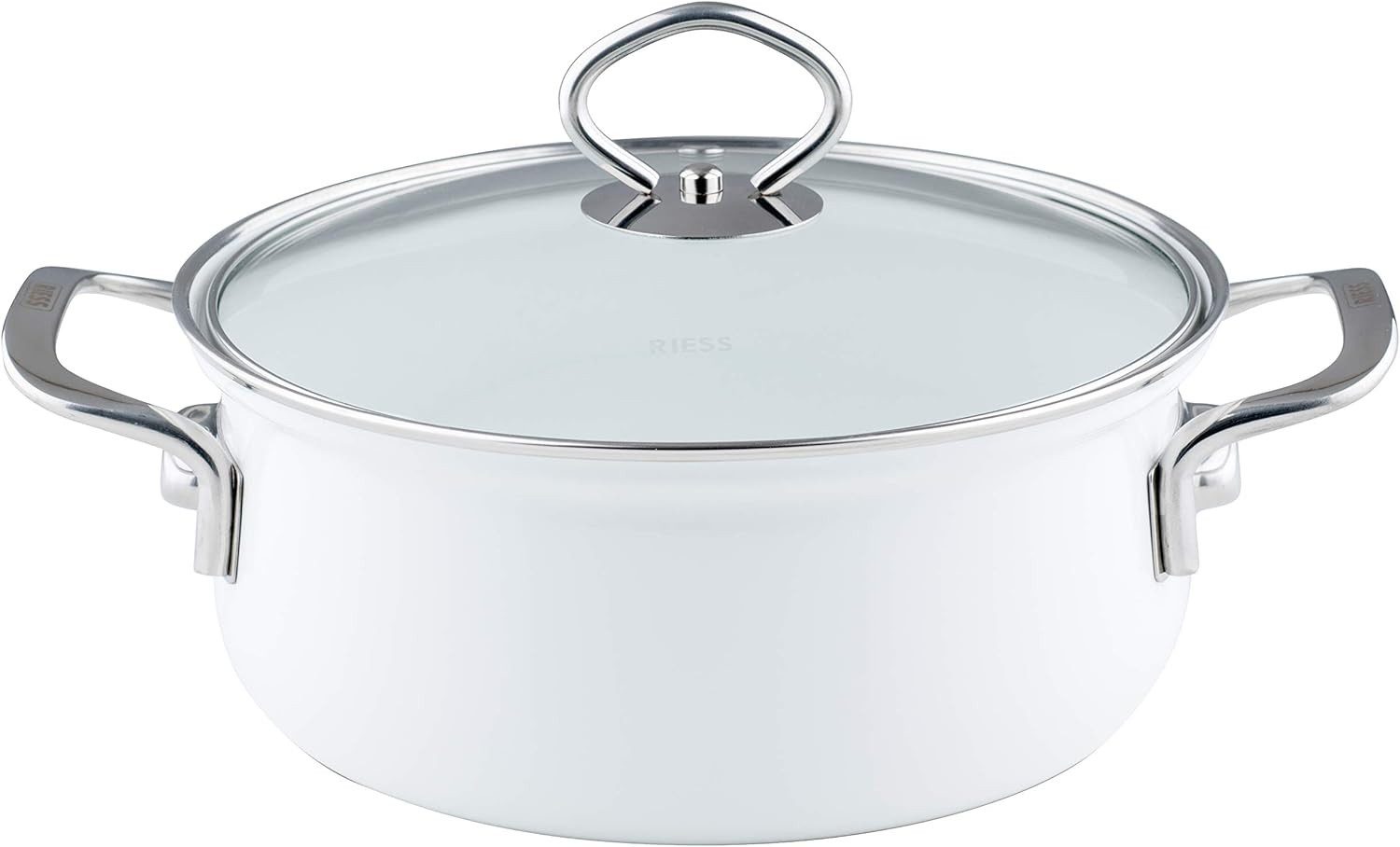 Riess Kasserolle Riess Kasserolle mit Glasdeckel 16cm weiß, Emaille
