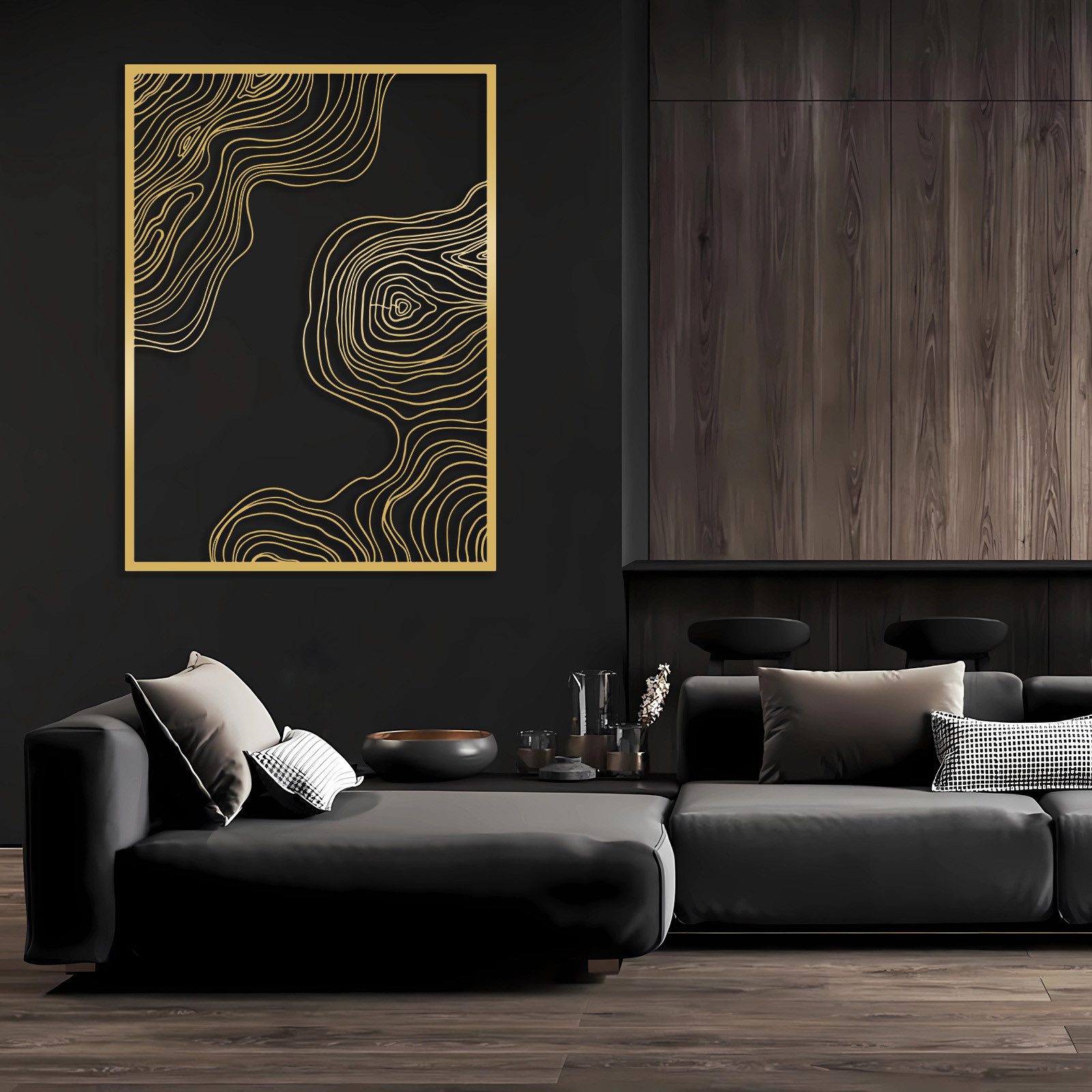 Jumpeak Wanddekoobjekt Dreidimensionale Wanddekoration mit Linien, minimalistisch abstrakt, Hergestellt aus Metall,Schwarz,weiß,Gold, Silber,3 Größe