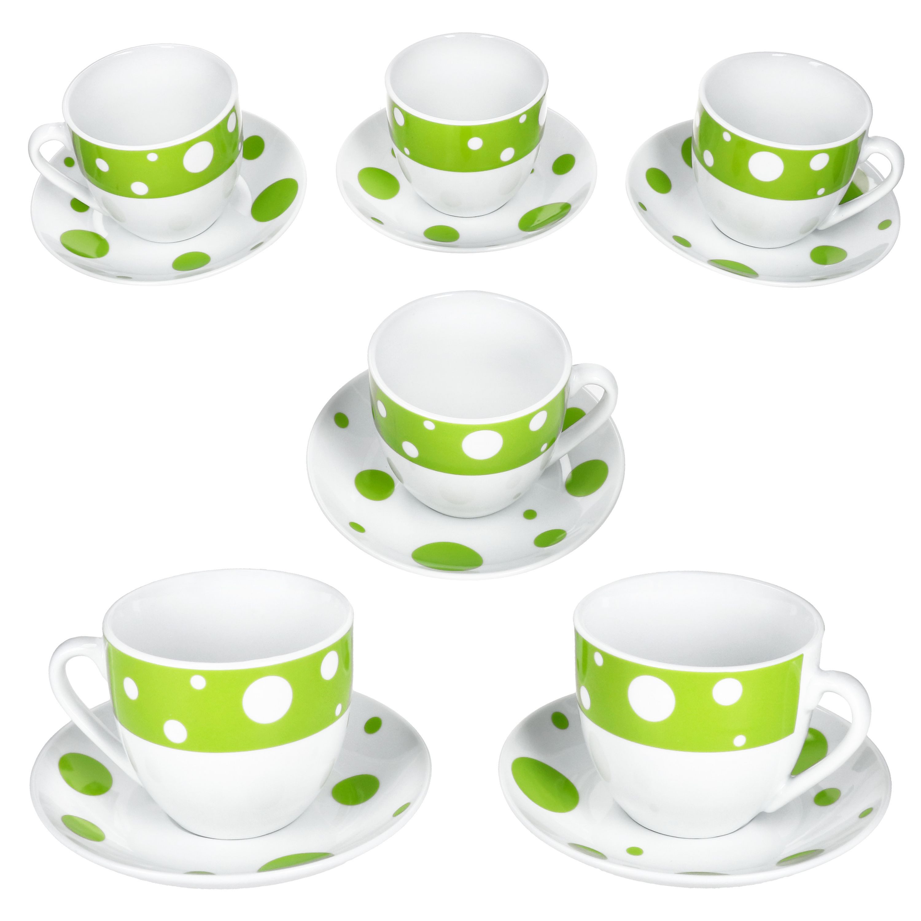 MamboCat Tasse Pula grün Kaffeetassen mit Untertassen für 6 Pers. Porzellan Punkte, Porzellan