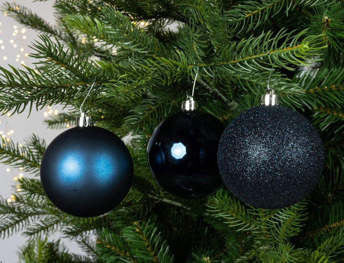 Decoris season decorations Weihnachtsbaumkugel, Weihnachtskugeln Kunststoff - Set Nachtblau 8cm 34er