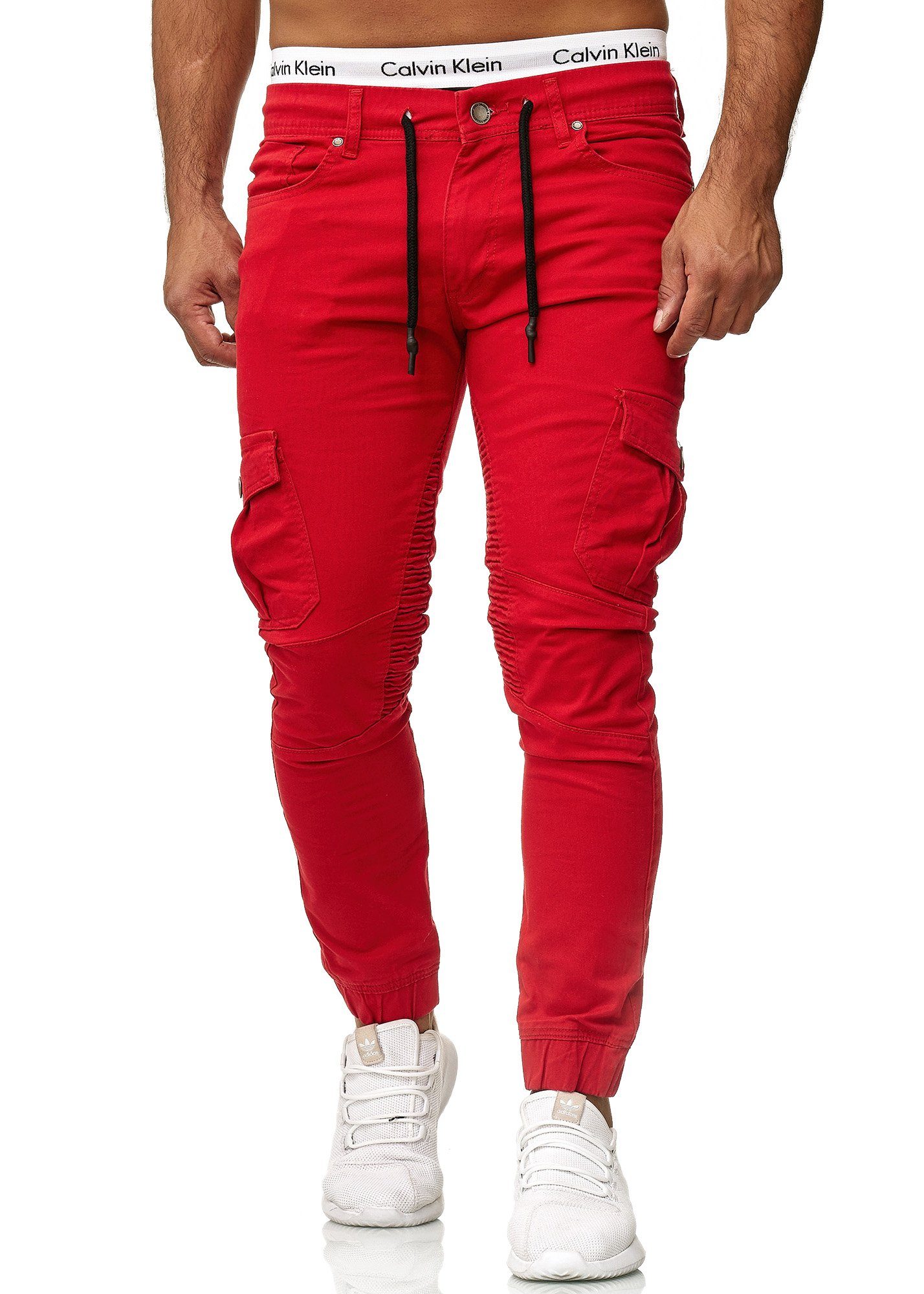Cargohose Streetwear, 1-tlg) Rot Casual (Chino OneRedox 3207C Straight-Jeans Freizeit Business