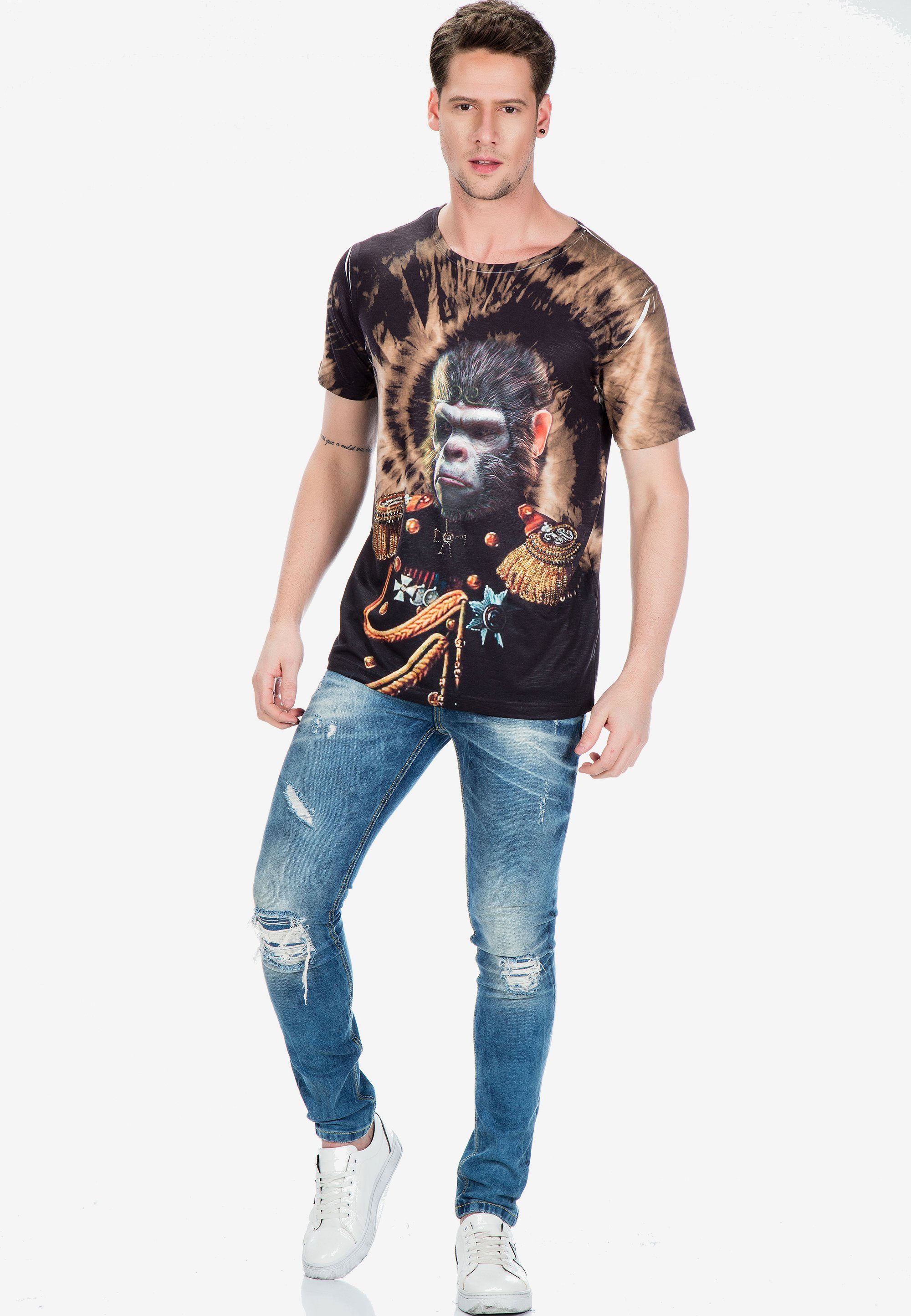 Herren Shirts Cipo & Baxx T-Shirt mit extravagantem Affen-Print