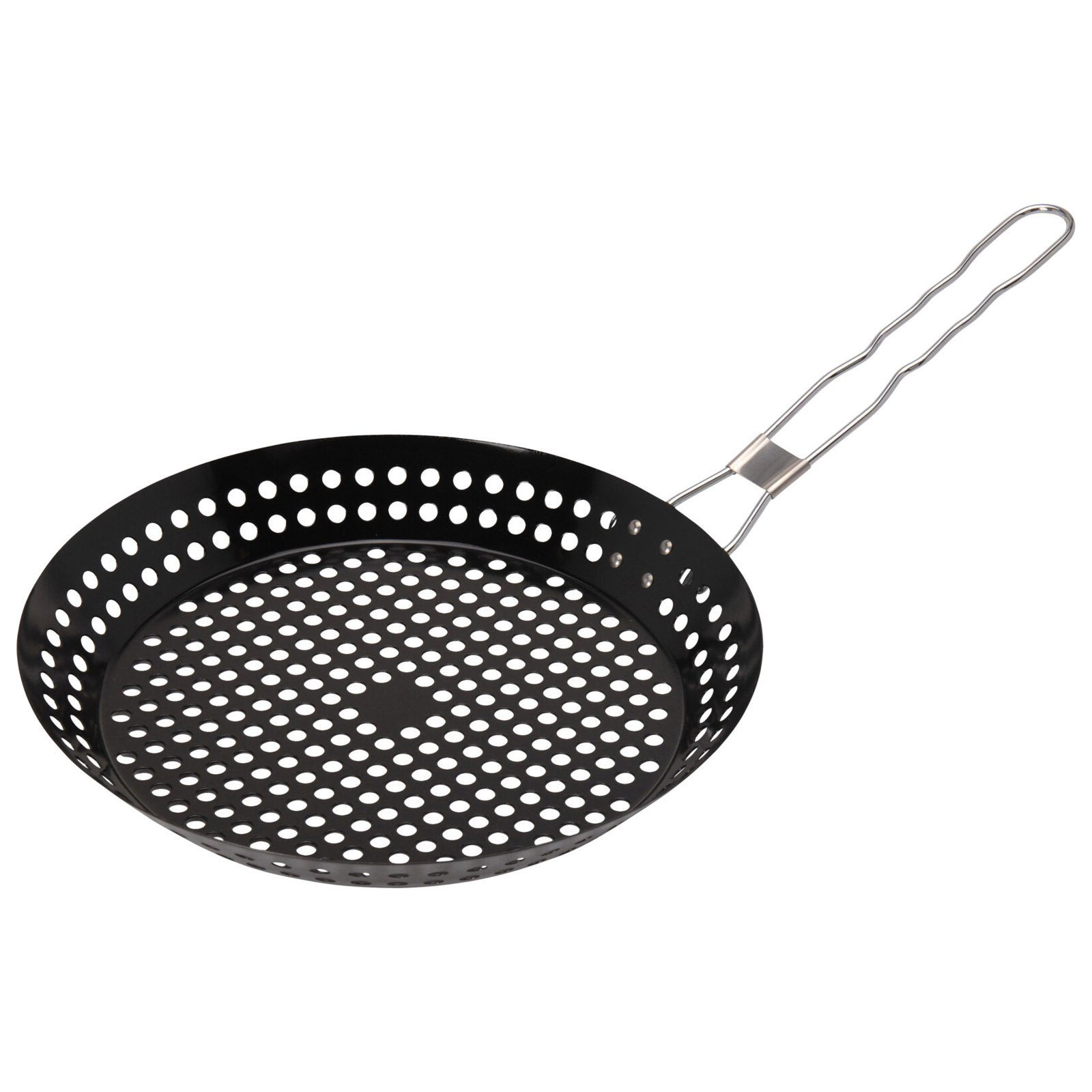 HAC24 Grillschale Grillpfanne Bratpfanne Grillkorb Lochpfanne, Edelstahl, (1-St., Ø30cm), Pfannengriff einklappbar