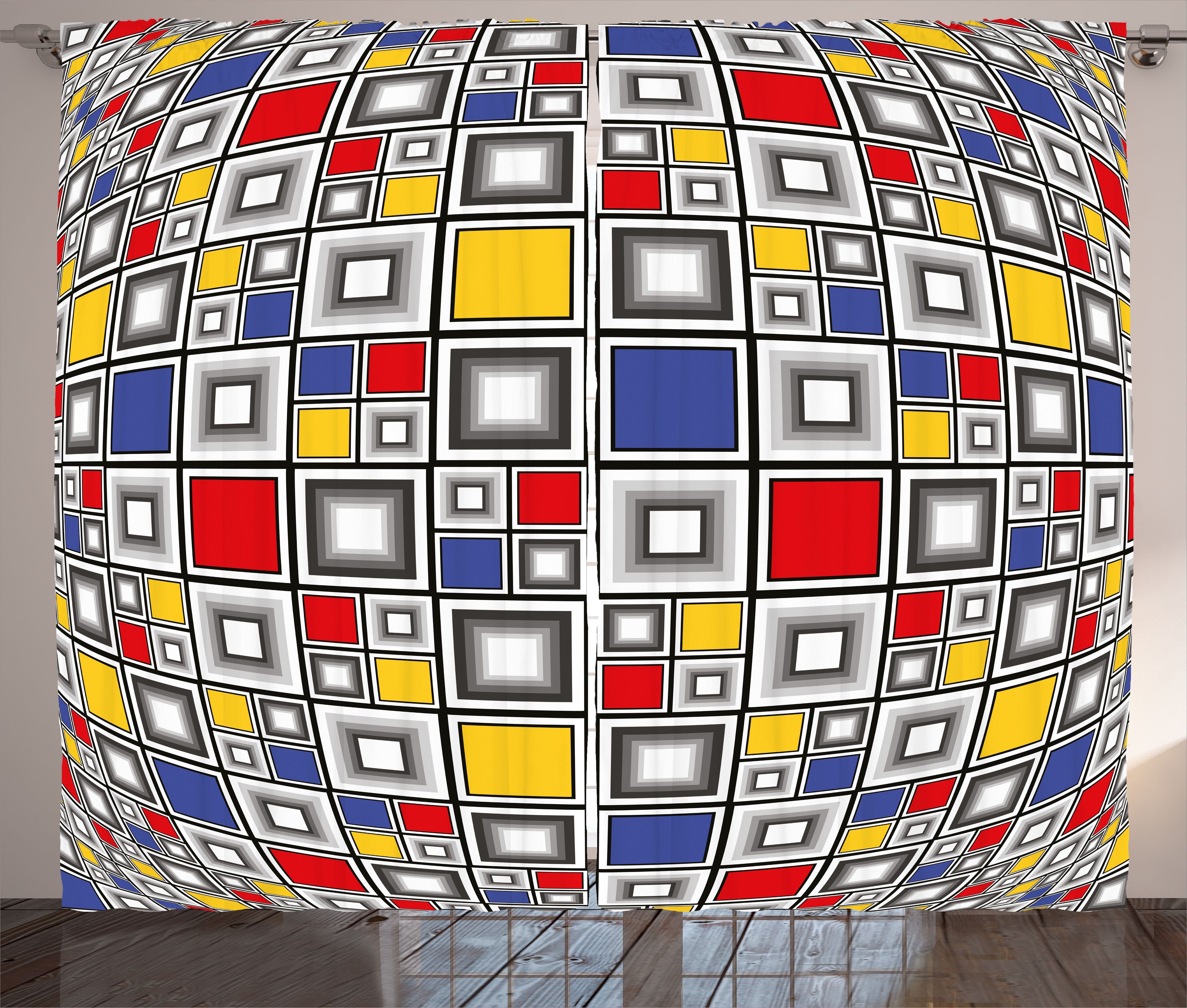 Schlaufen Gardine Mosaik-Platz Abakuhaus, Kräuselband Geometrisch mit Farbiges Schlafzimmer Vorhang Haken, und