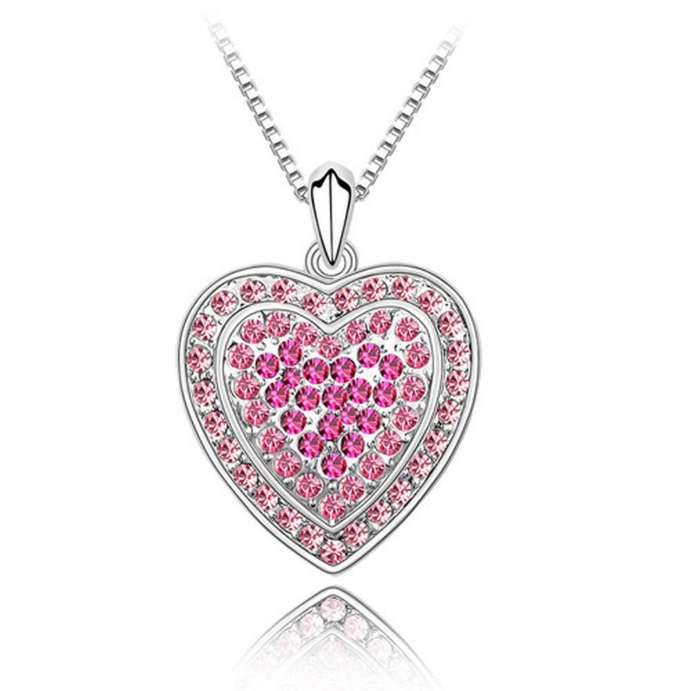 Damen Halskette Herz (1-tlg), Necklace aus Silber Ketten-Set Kette BUNGSA Messing für funkelndes