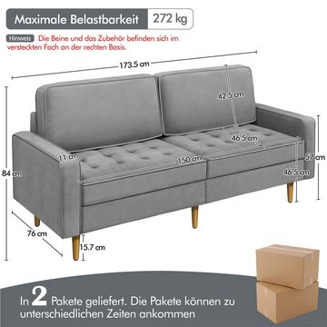 Yaheetech Sofa, 2-Sitzer Samt-Sofa Modernes Polstersofa Schlafcouch 173,5×76×84 cm