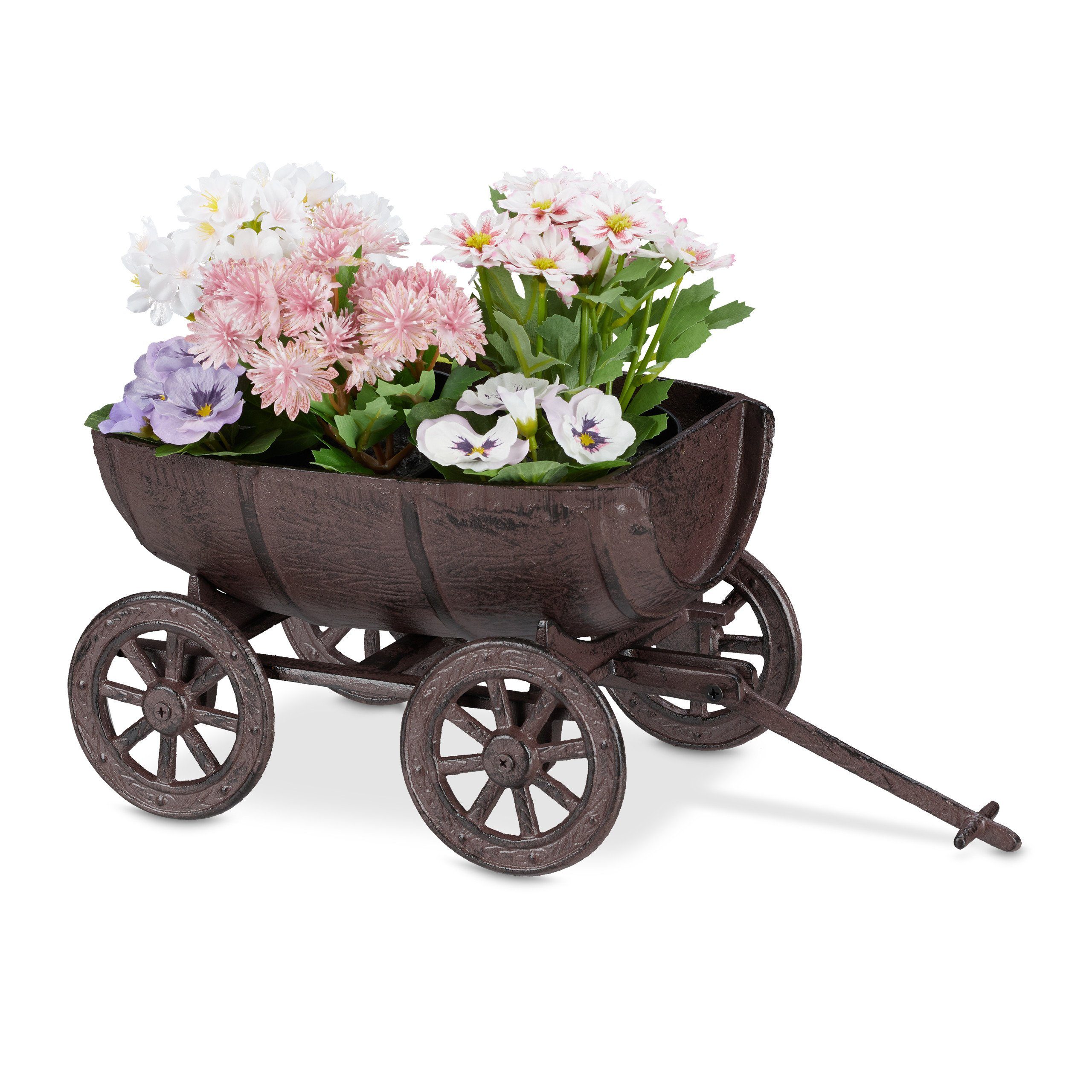 Pflanzschale Pflanzfass auf Handwagen Gartendeko