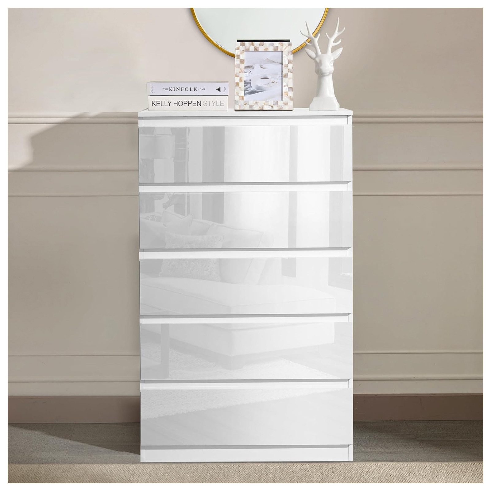 HTI-Living Sideboard Sideboard Kenji 5 Schubladen Hochglanz Weiß (Stück, 1 St., 1 Sideboard), Kommode