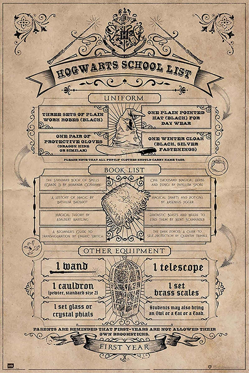 Grupo Erik Poster Harry Potter Poster Hogwarts School List Hausordnung 61 x 91,5 cm