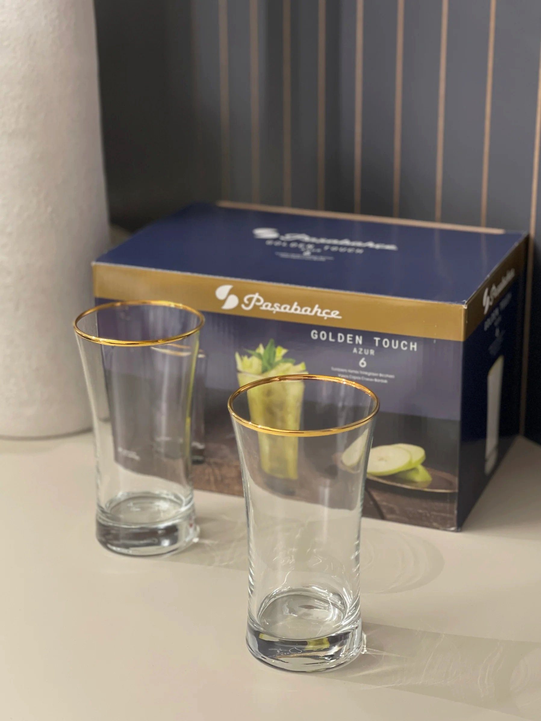 Pasabahce Glas 6-Teilig Iconic cc Wassergläser Gold Azur 300 Wasser-Gläser