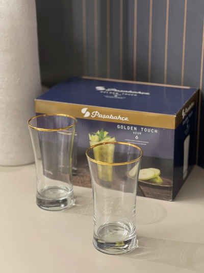 Pasabahce Glas 6-Teilig Iconic Wassergläser Azur Gold Wasser-Gläser 300 cc