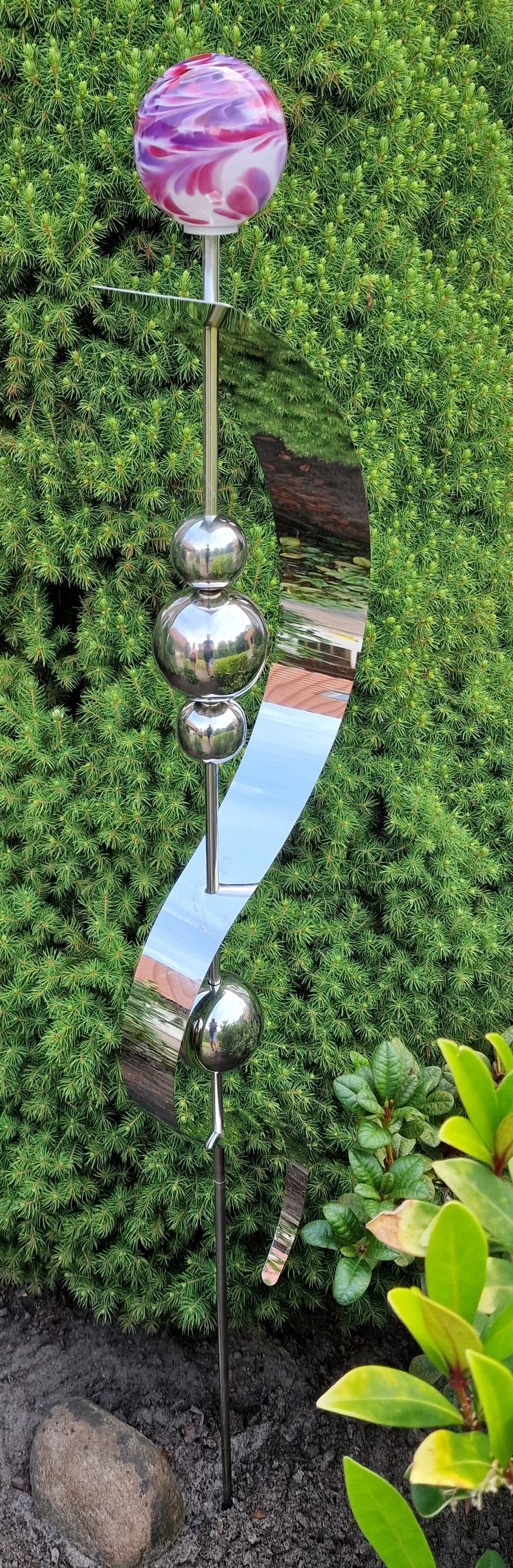 Jürgen Bocker Garten-Ambiente Gartenstecker Glaszauber Merkur aus Edelstahl 150 cm Garten Glaskugel Malve