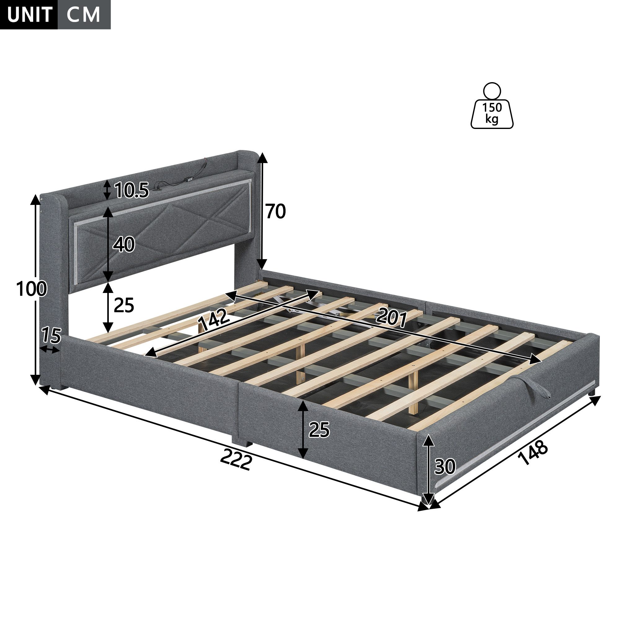 TavilaEcon Boxspringbett mit hydraulischen Hebevorrichtung & günstig online kaufen