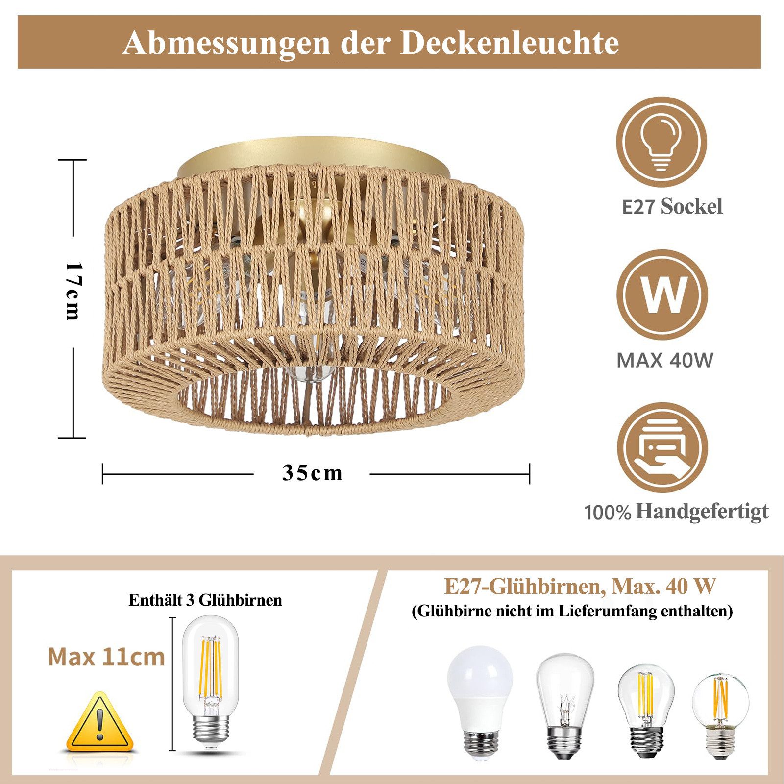 Laybasic LED Pendelleuchte Rattan Lampe E27 günstig online kaufen