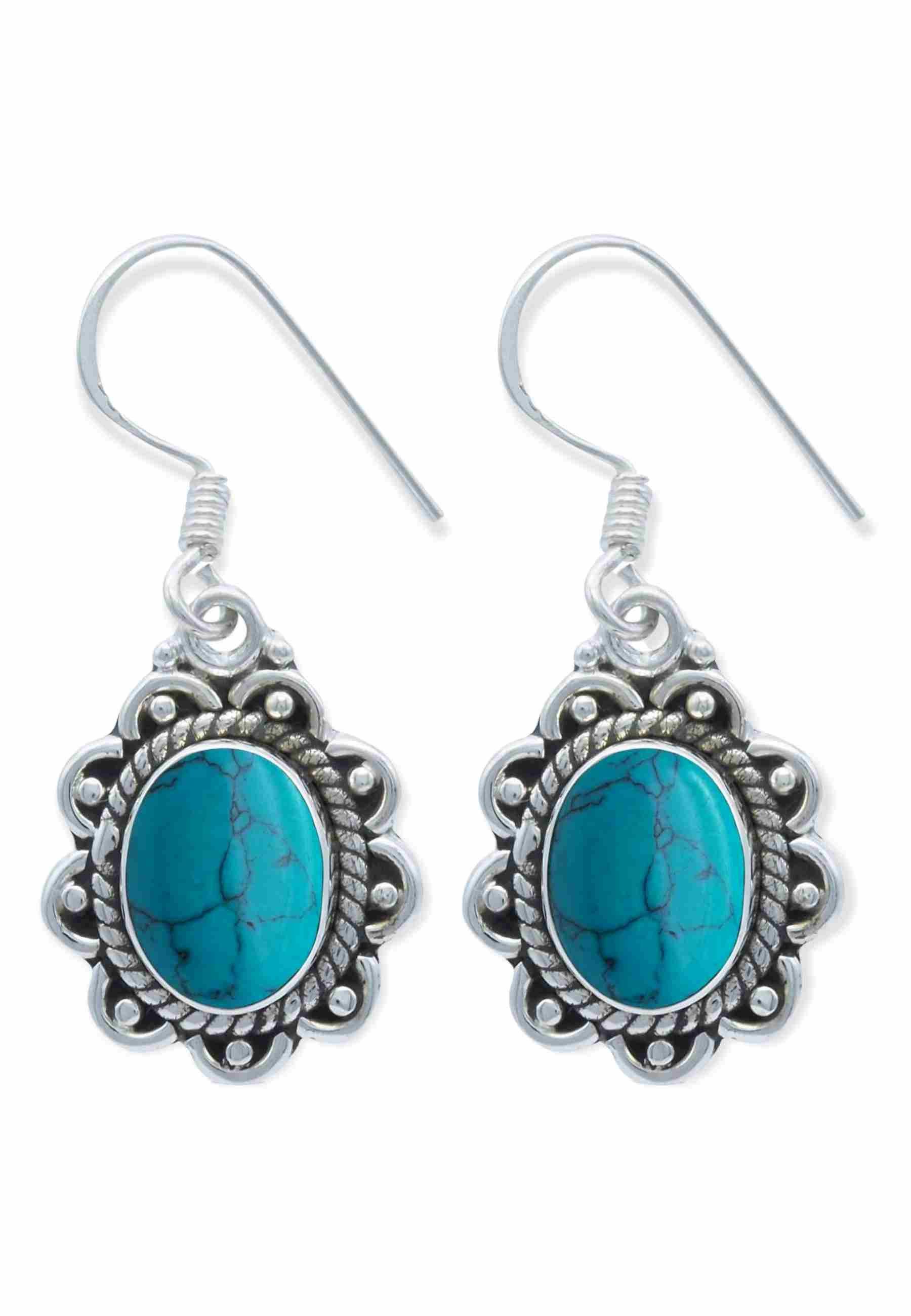 mantraroma Paar Ohrhänger TELINGA aus 925 Silber mit Türkis (Paar, Paar Ohrringe mit Schmuckbeutel), 925 Sterling Silber Ohrringe für Damen