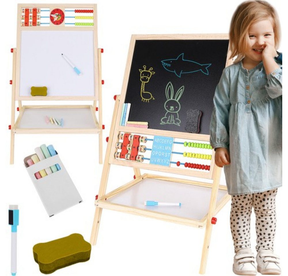 KRUZZEL Standtafel Doppelseitige Kreidetafel, (Spar-Set, 1-tlg., Kreativität), Inklusive Zubehörfach, große Schrauben für Drehfunktion, robust