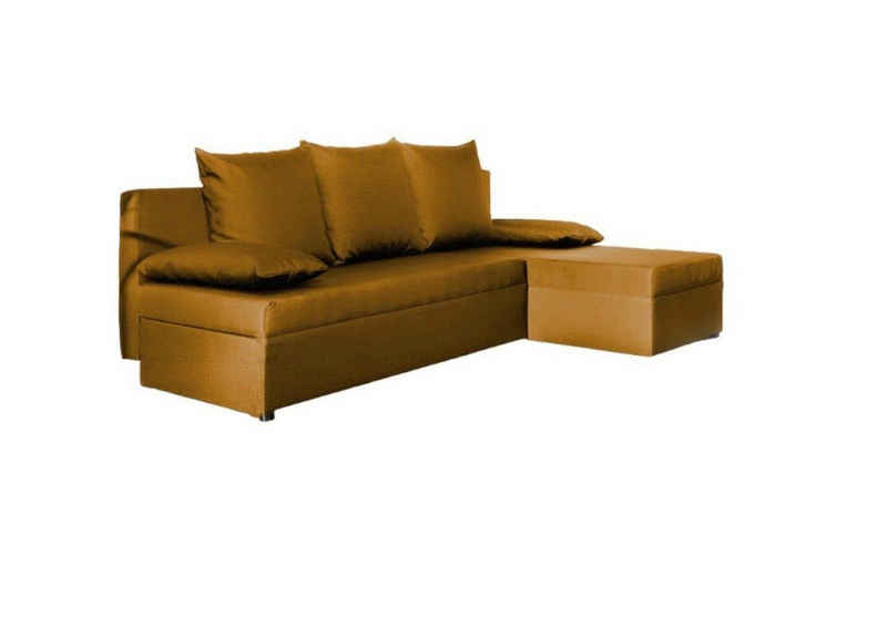 MOEBLO Ecksofa ARON, Couch L-Form Polstergarnitur Wohnlandschaft Polstersofa mit Ottomane Beidseitig Montierbar, (BxHxT): 206x90x146 cm, mit Schlaffunktion und Bettkasten