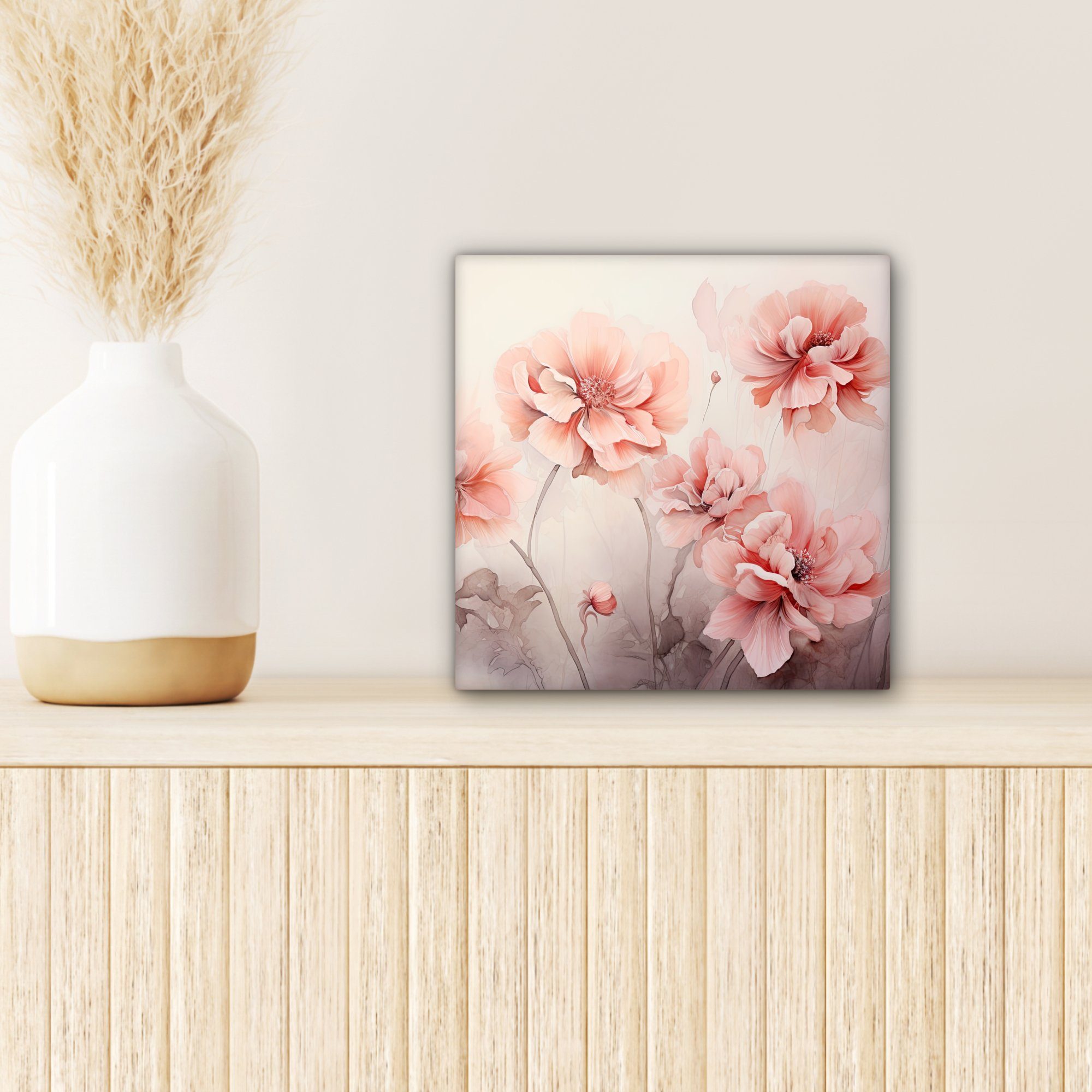 Aquarell, Kunst - - für Wohnzimmer OneMillionCanvasses® Leinwand Schlafzimmer, 20x20 Abstrakt - Bilder St), (1 cm Leinwandbild Rosa - Blumen