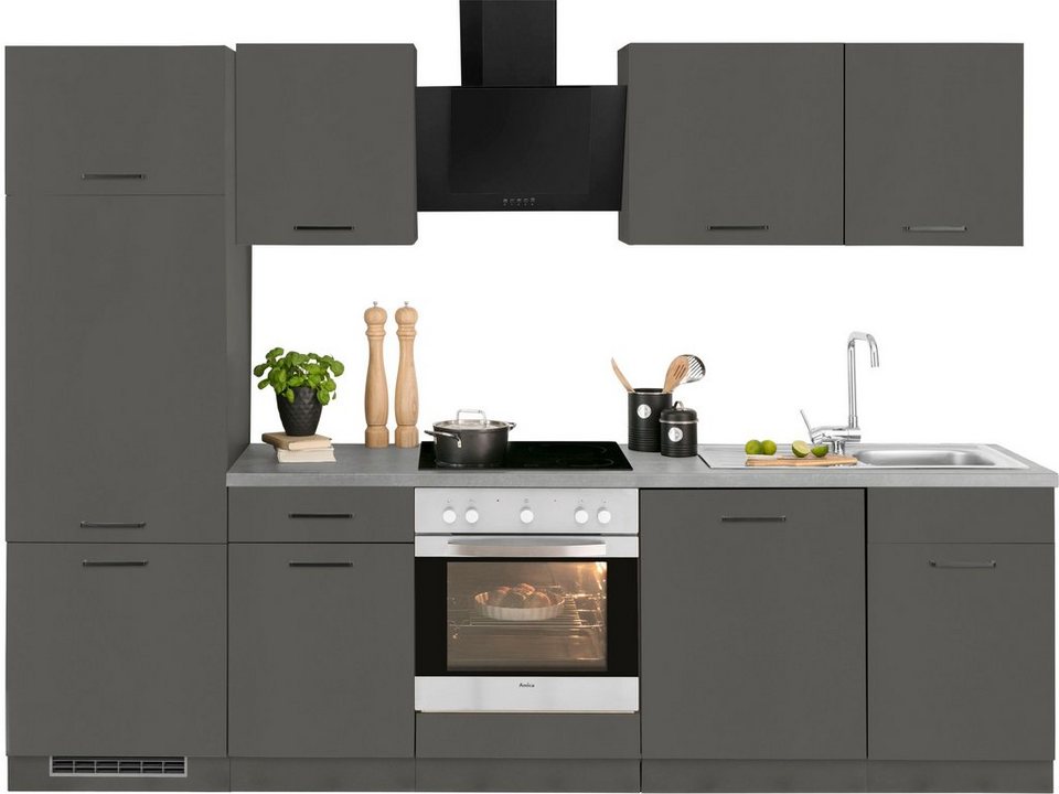 wiho Küchen Küchenzeile Esbo, mit E-Geräten, Breite 280 cm, Pflegeleichte  Oberfläche