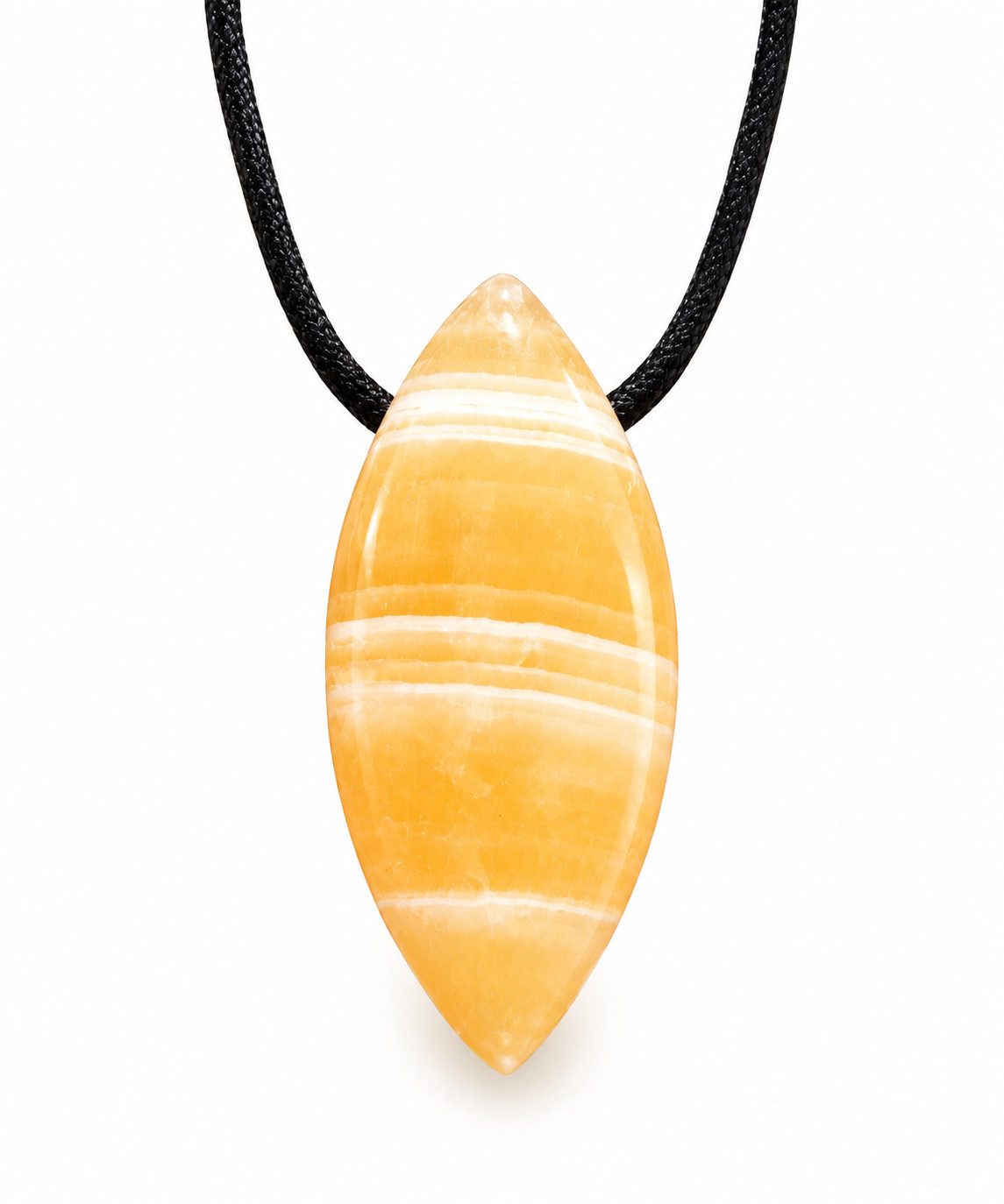 Steinfixx® Amulett Set Edelstein Anhänger aus echtem Orangencalcit, Navette Schiffchenform (Blickfang, 1-tlg., Handarbeit, Mexiko), incl. 80 cm Wildlederband, Geschenkverpackung und Edelsteinkarte