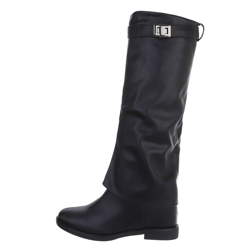 Ital-Design Damen Cowboyboots Freizeit Stiefel Keilabsatz/Wedge Keilstiefel in Schwarz