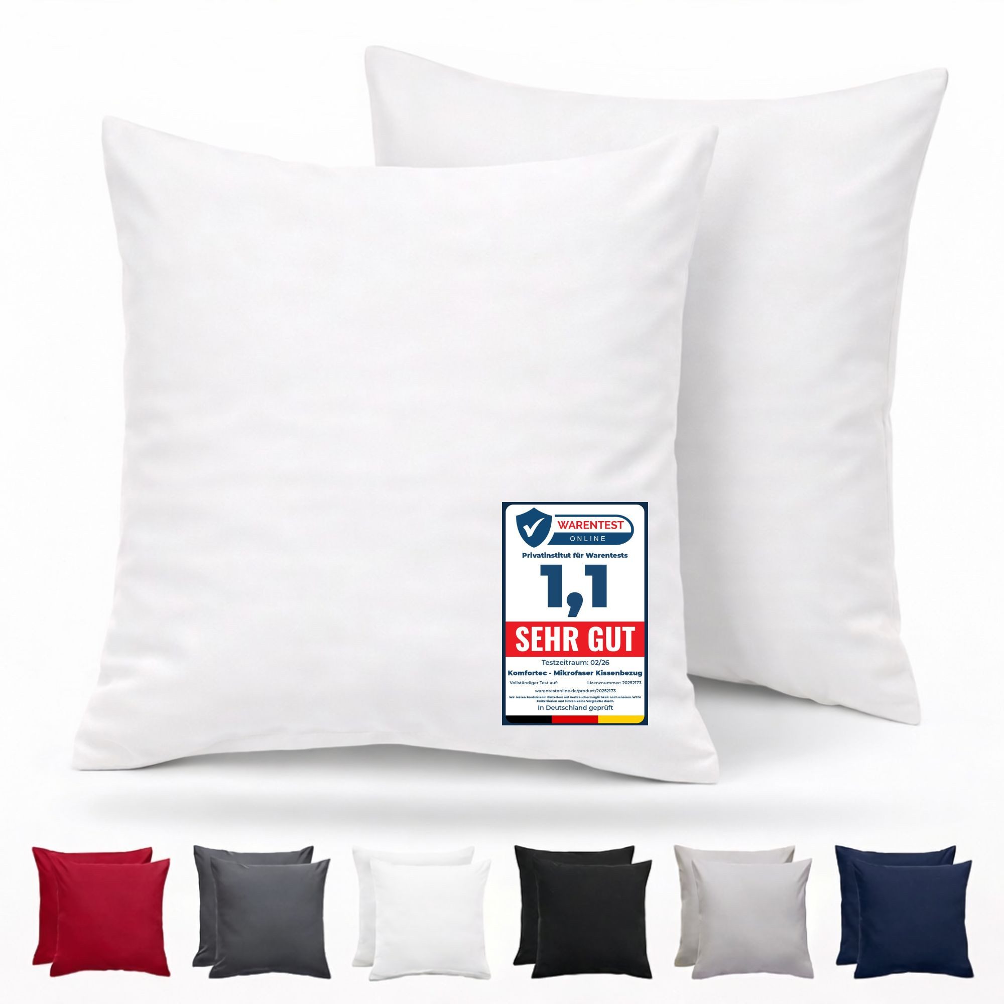 Komfortec Kissenbezug Premium Kopfkissenbezug, gebürstet 100% Mikrofaser 90g/m², (2 Stück), 40x40 cm mit Reißverschluss, Superweiches Kissenhülle Set