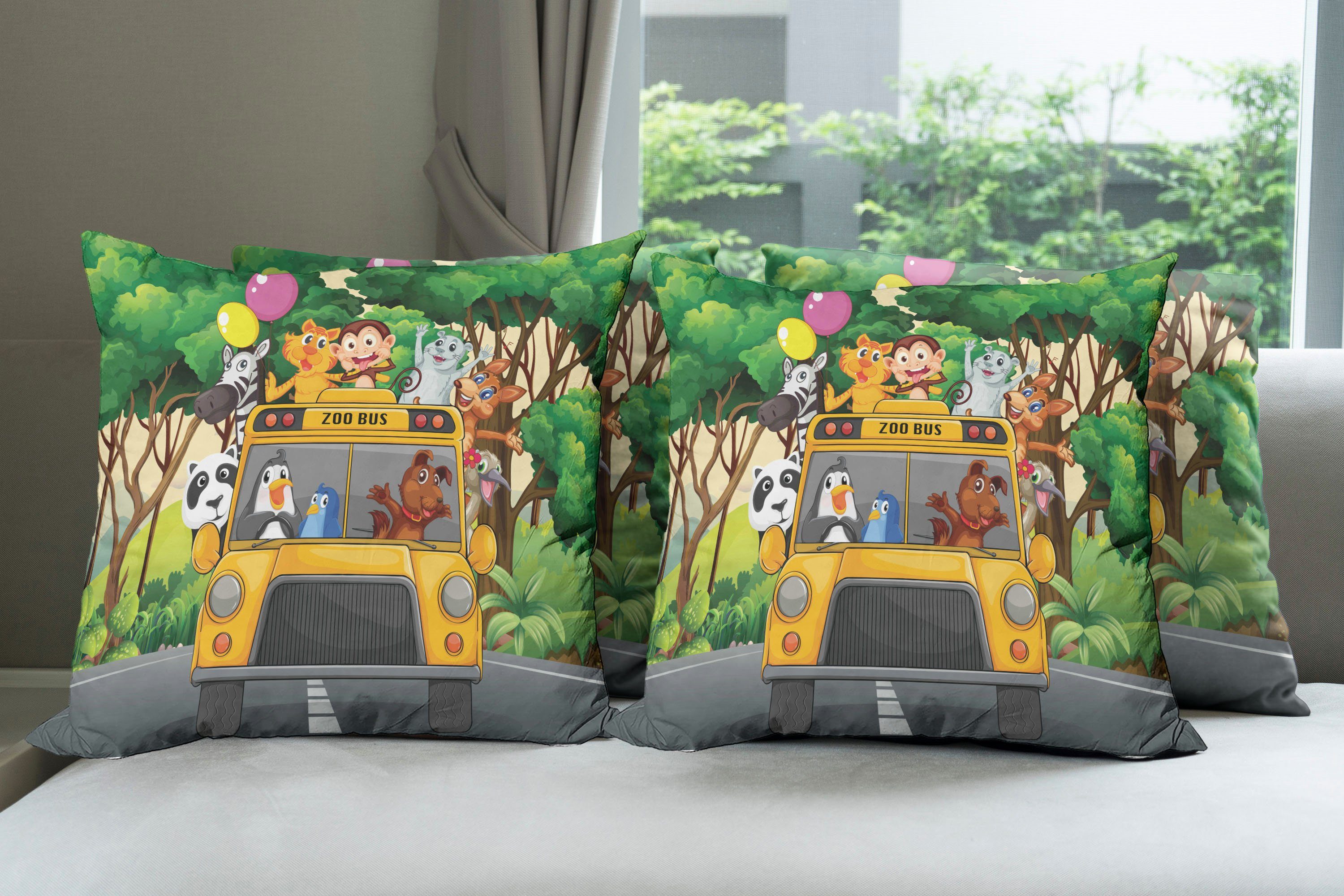 Bus Doppelseitiger Zoo (4 Accent Reisen Tiere Abakuhaus Digitaldruck, Kissenbezüge Modern Stück), Balloons