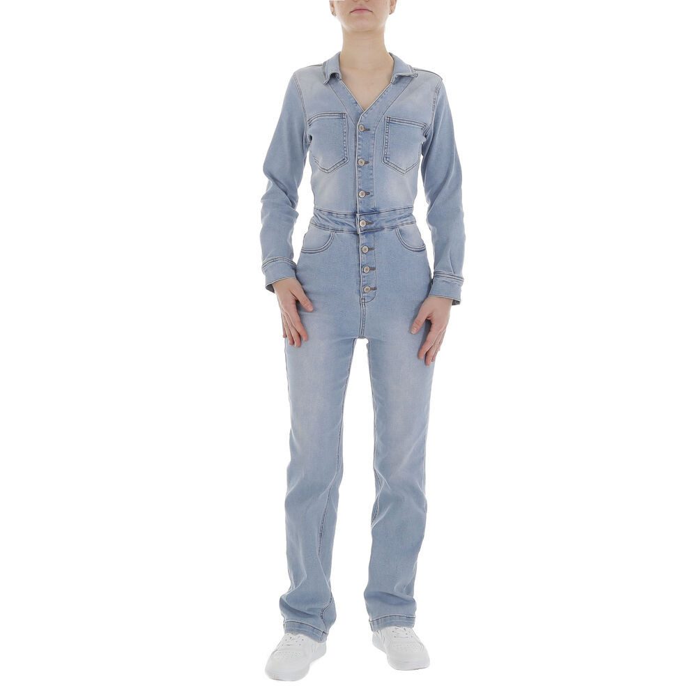 Ital-Design Jumpsuit Jeans-Overall für Damen – Komfort & Stil im Sommer (86746055) Used-Look Stretch Langer Jumpsuit in Hellblau