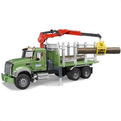 Bruder® Spielzeug-Forstmaschine Mack Granite Holztransport-LKW 1:16, Holztransporter mit Ladekran Greifer und 3 Baumstämmen, Lastwagen, Kinder Spielfahrzeug LKW, Grün