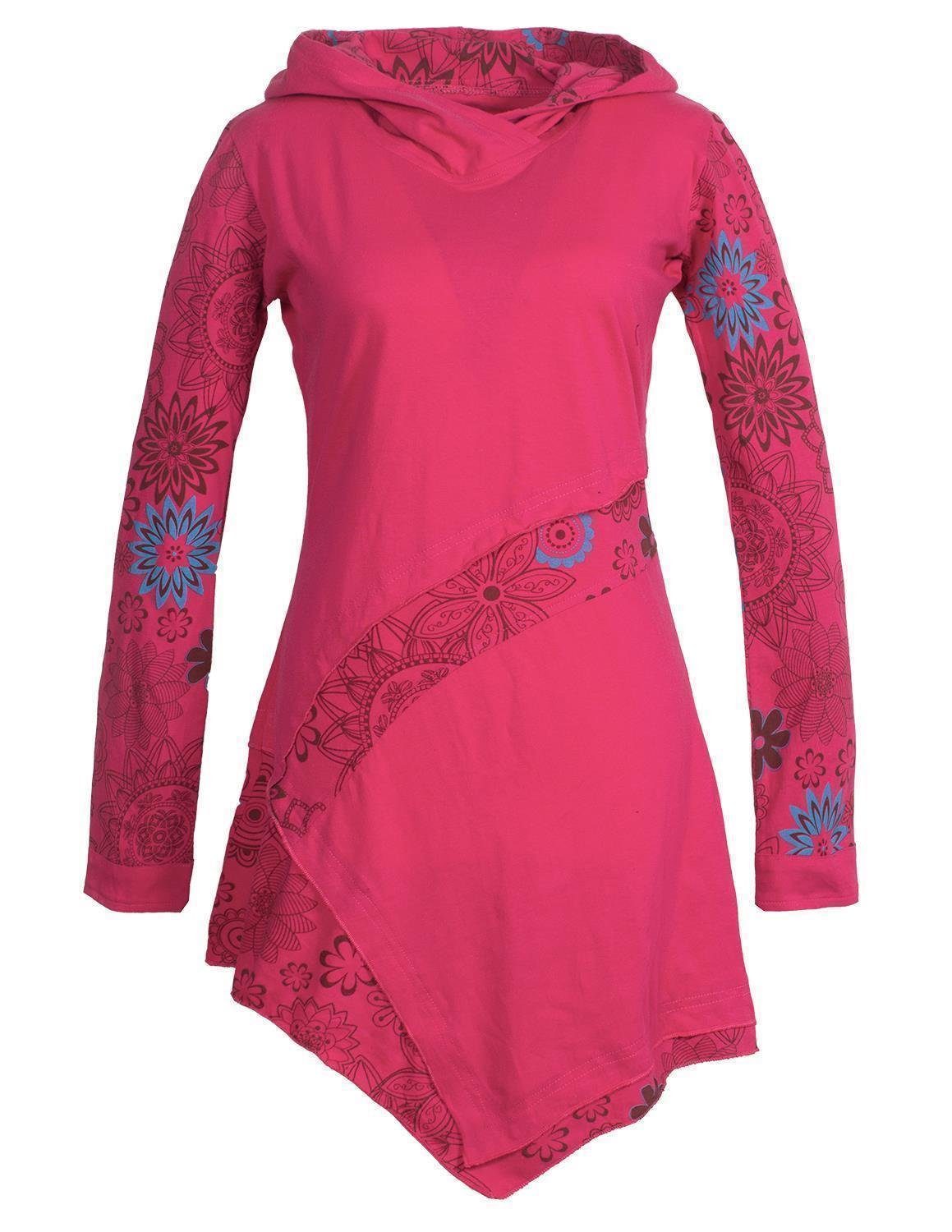 Jerseykleid Asymmetrisches Langarm Blumen-Kleid mit Kapuze