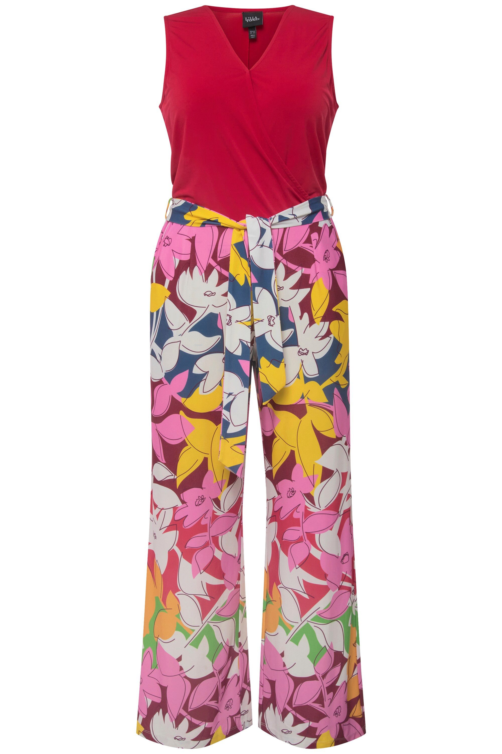 Ulla Popken Funktionshose Jersey-Overall weites Bein Gürtel V-Ausschnitt günstig online kaufen