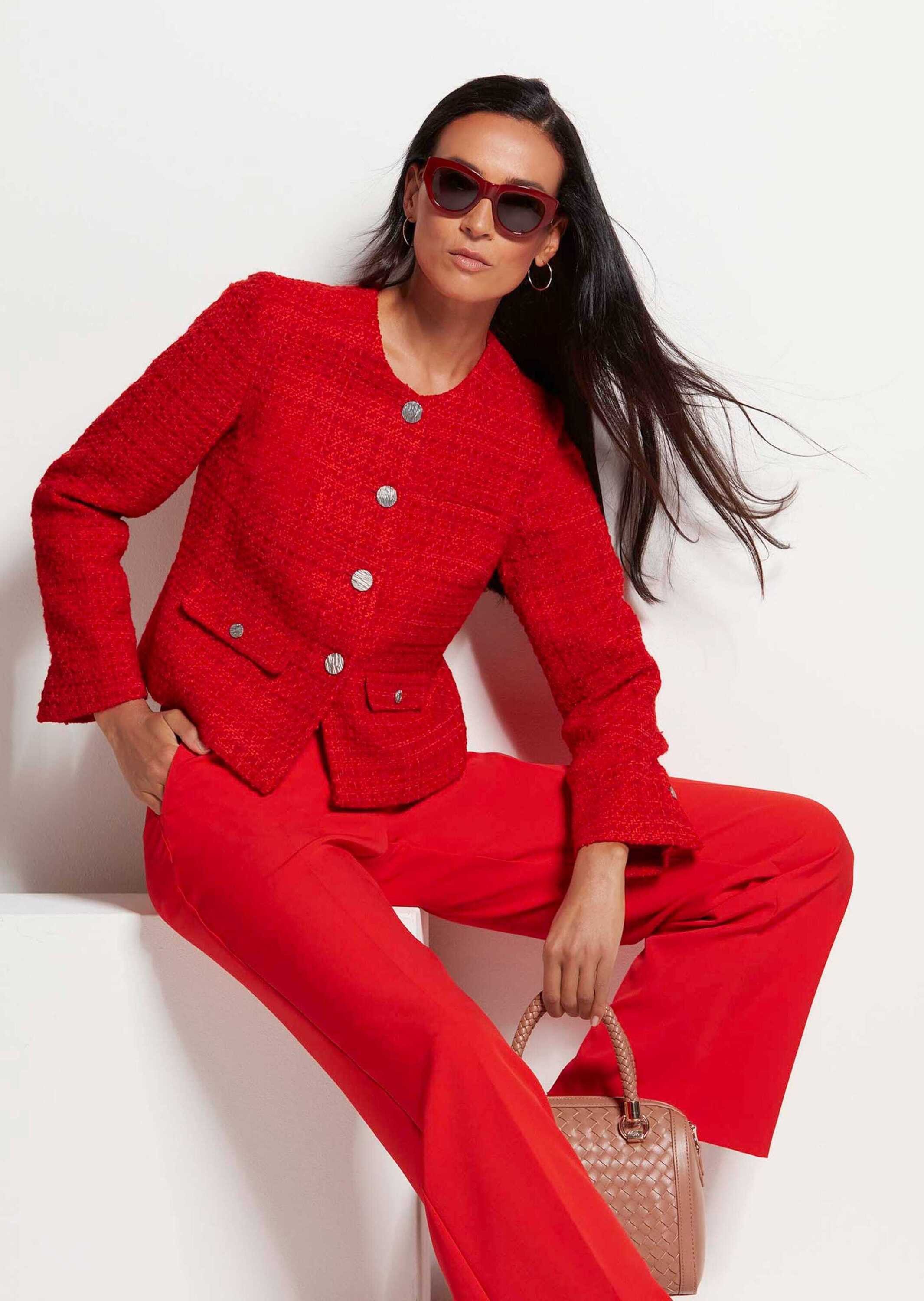 MADELEINE Kurzblazer Eleganter Tweed-Kurzblazer mit Metallknöpfen Businessjacke mit Rundhals, edle Metallknöpfe, im Tweed-Design