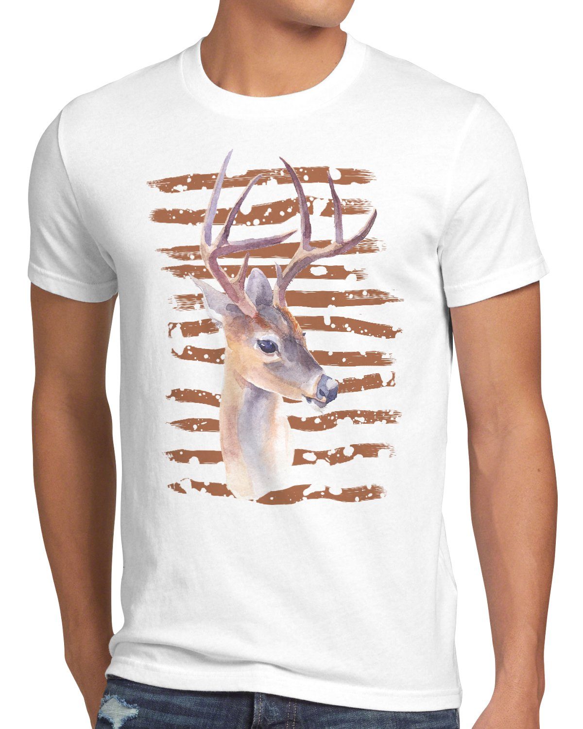 style3 Print-Shirt Herren T-Shirt Rotwild reh rudel wald wildnis forst