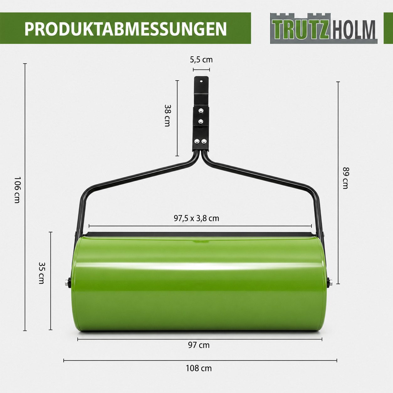 TRUTZHOLM Rasenwalze für Rasenmähtraktor 98 x 36 cm 95 L grün Walze Ackerwalze ATV Quad